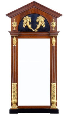 Early 19th Century Regency Mahogany Carved Gilt Swedish Floor Standing Mirror