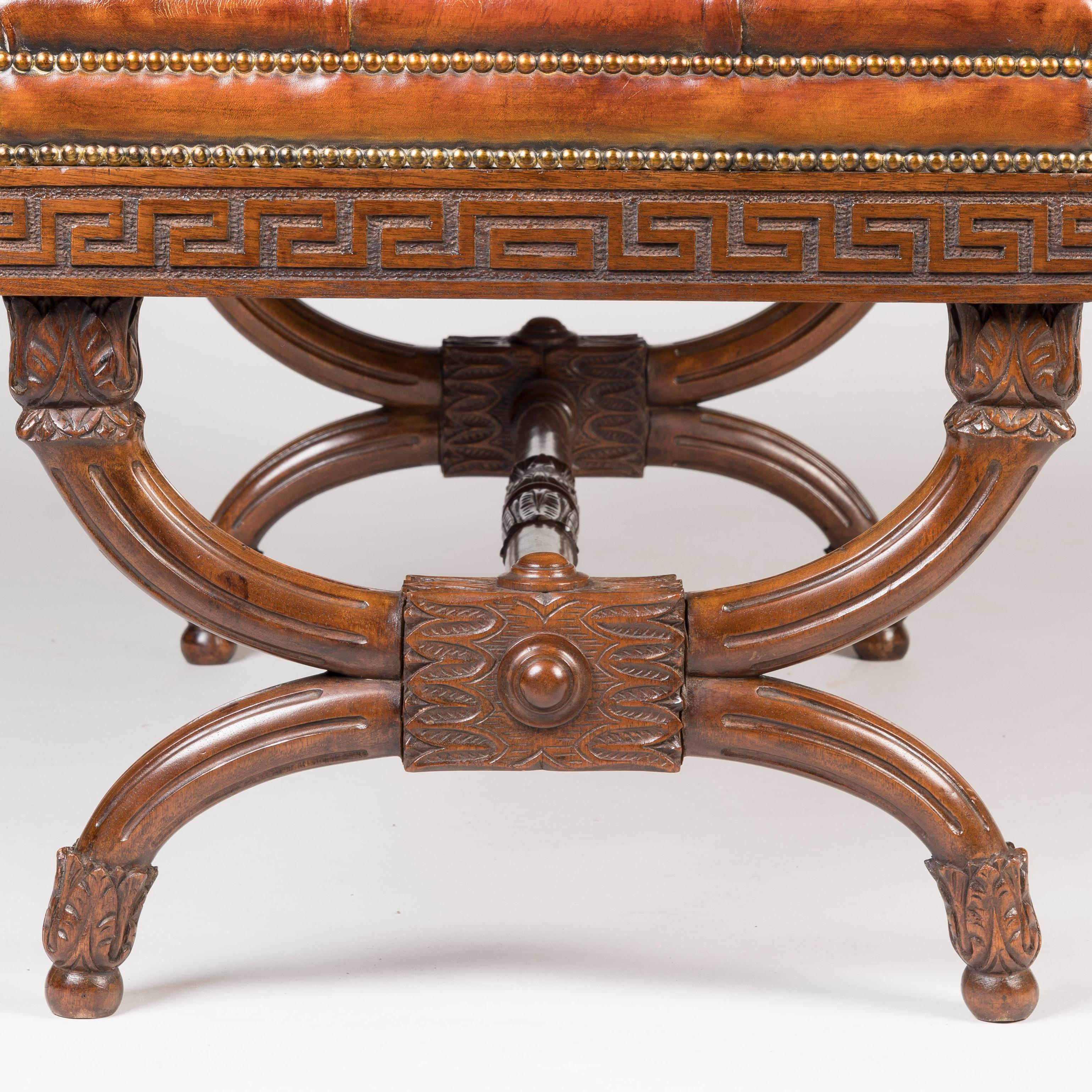 Early 19th Century Regency Mahogany Curule Leg Stool with Brown Leather ...