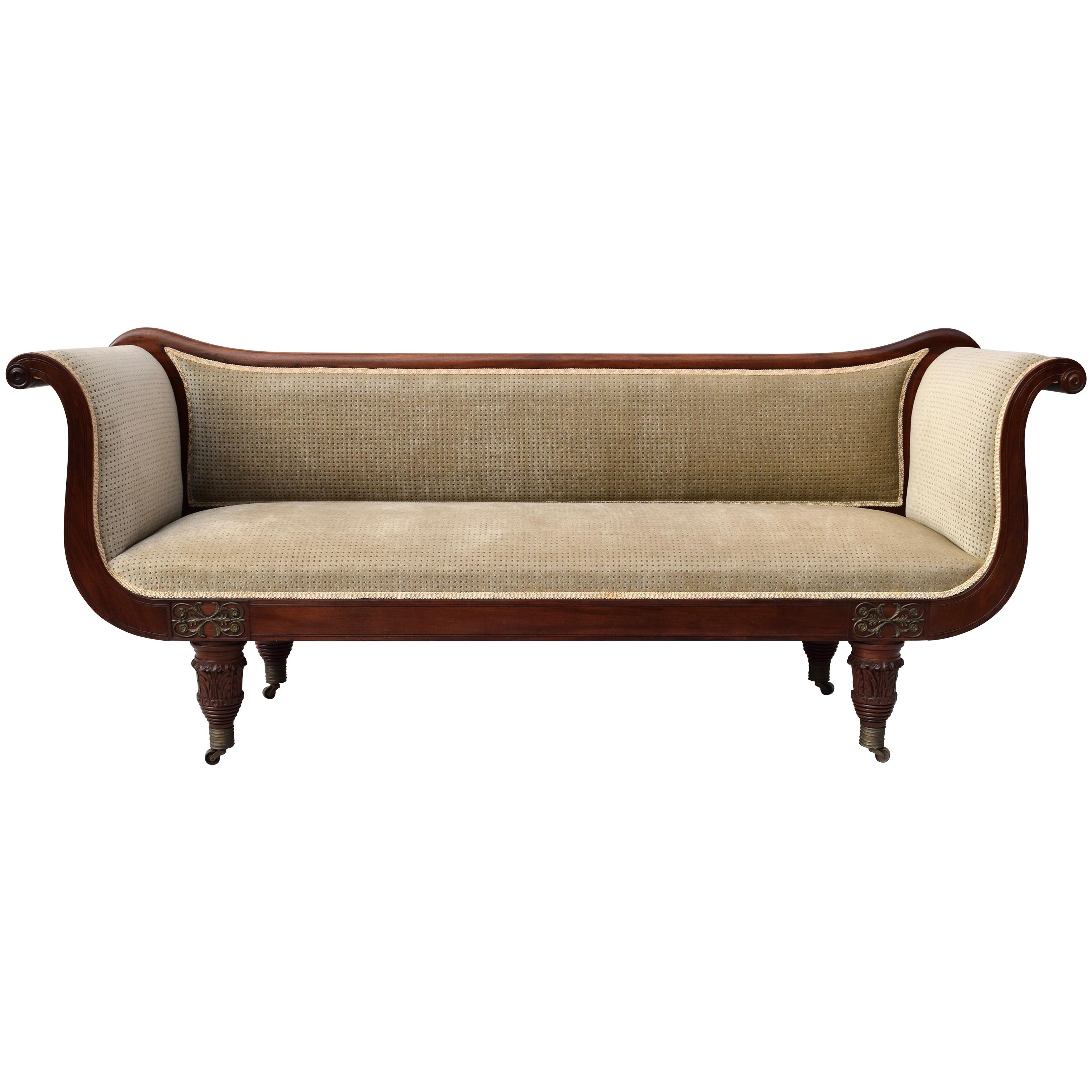 Early 19th Century Regency Mahogany Scroll Arm Sofa of Classical Form
