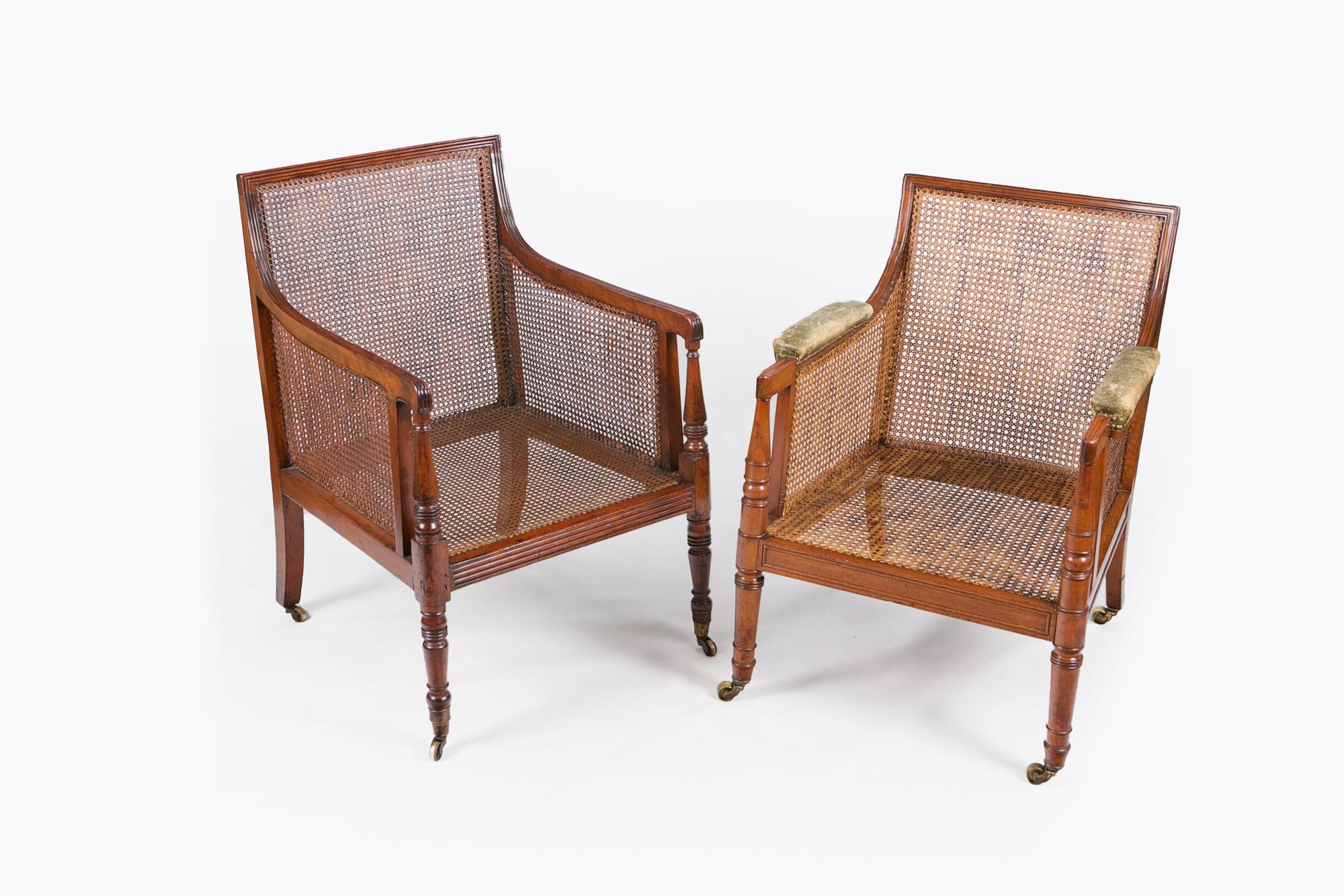 Early 19th Century Regency Matched Pair of Bergere Library Chairs 2