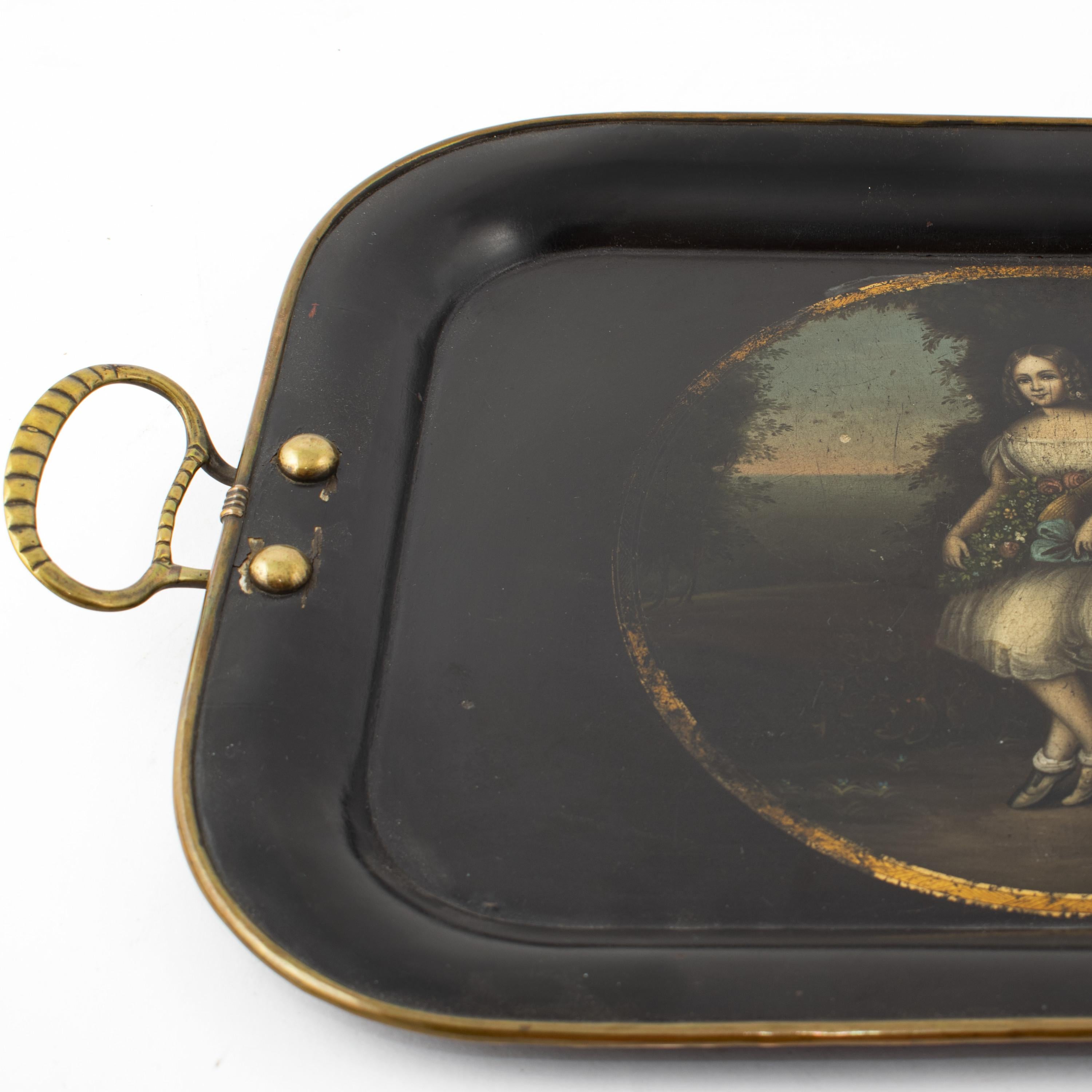 Hand-Painted Early 19th Century Regency Metal Serving or Drinks Tray For Sale