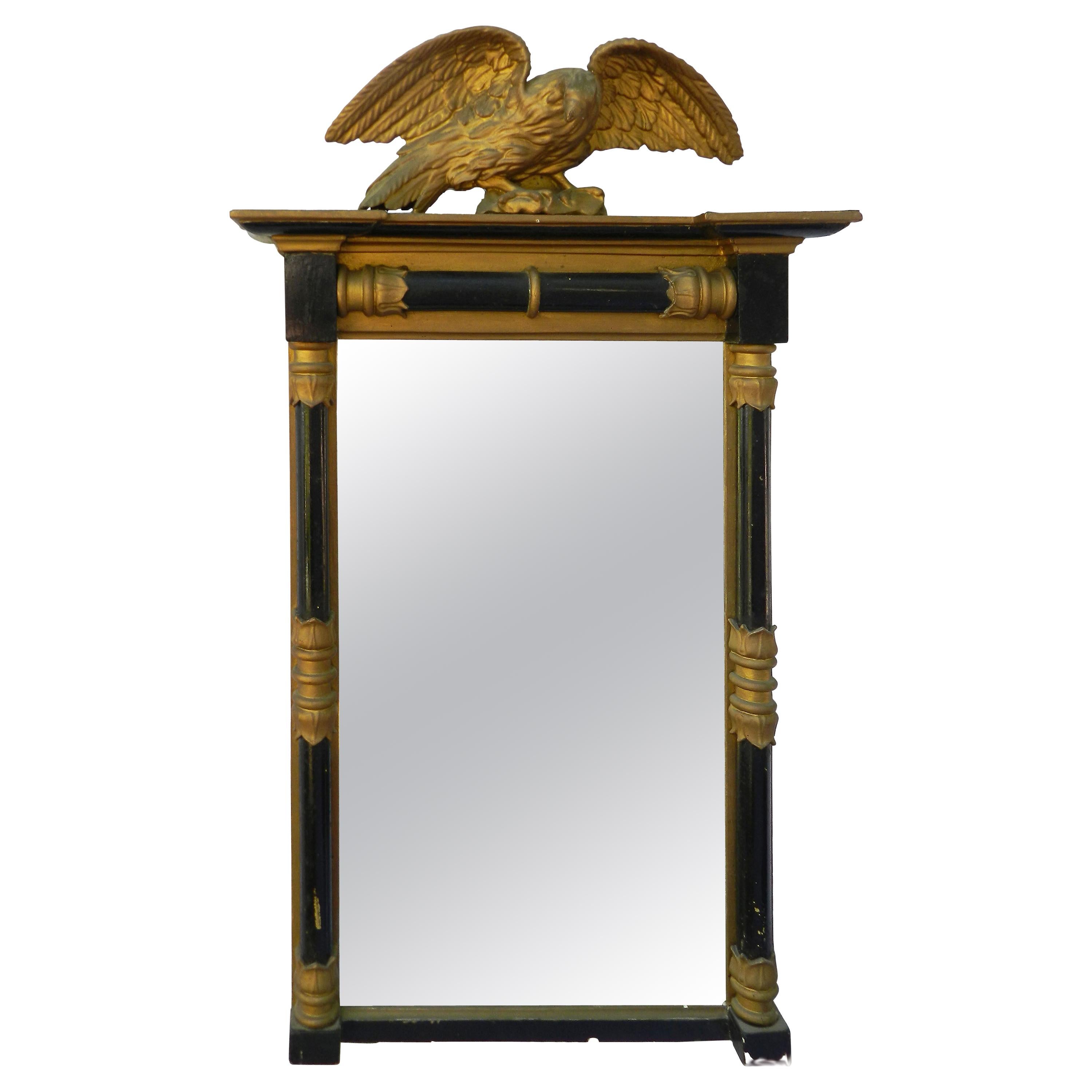 Early 19th Century Regency Mirror Carved Wood Eagle Black Gold English