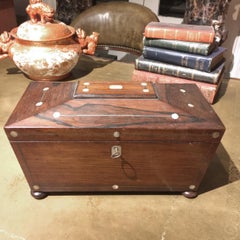 Early 19th Century Regency Mother of Pearl Inlaid Tea Caddy of Sarcophagus Form