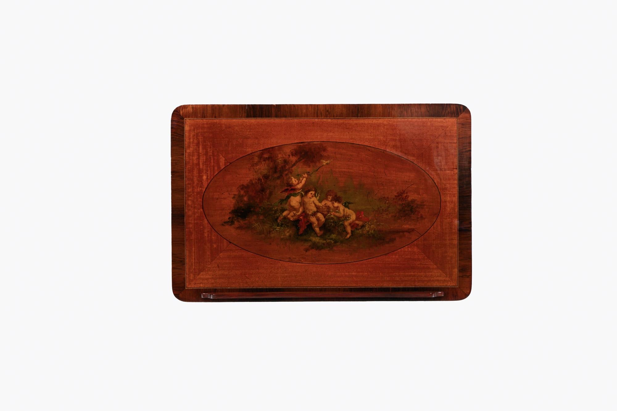 Inlay Early 19th Century Regency Painted Satinwood Ladies’ Writing Table For Sale