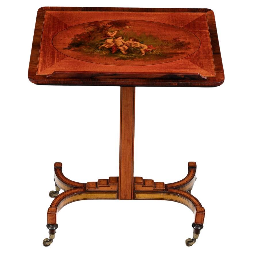 Tavolo da scrittura da donna in legno satinato dipinto del primo Ottocento Regency