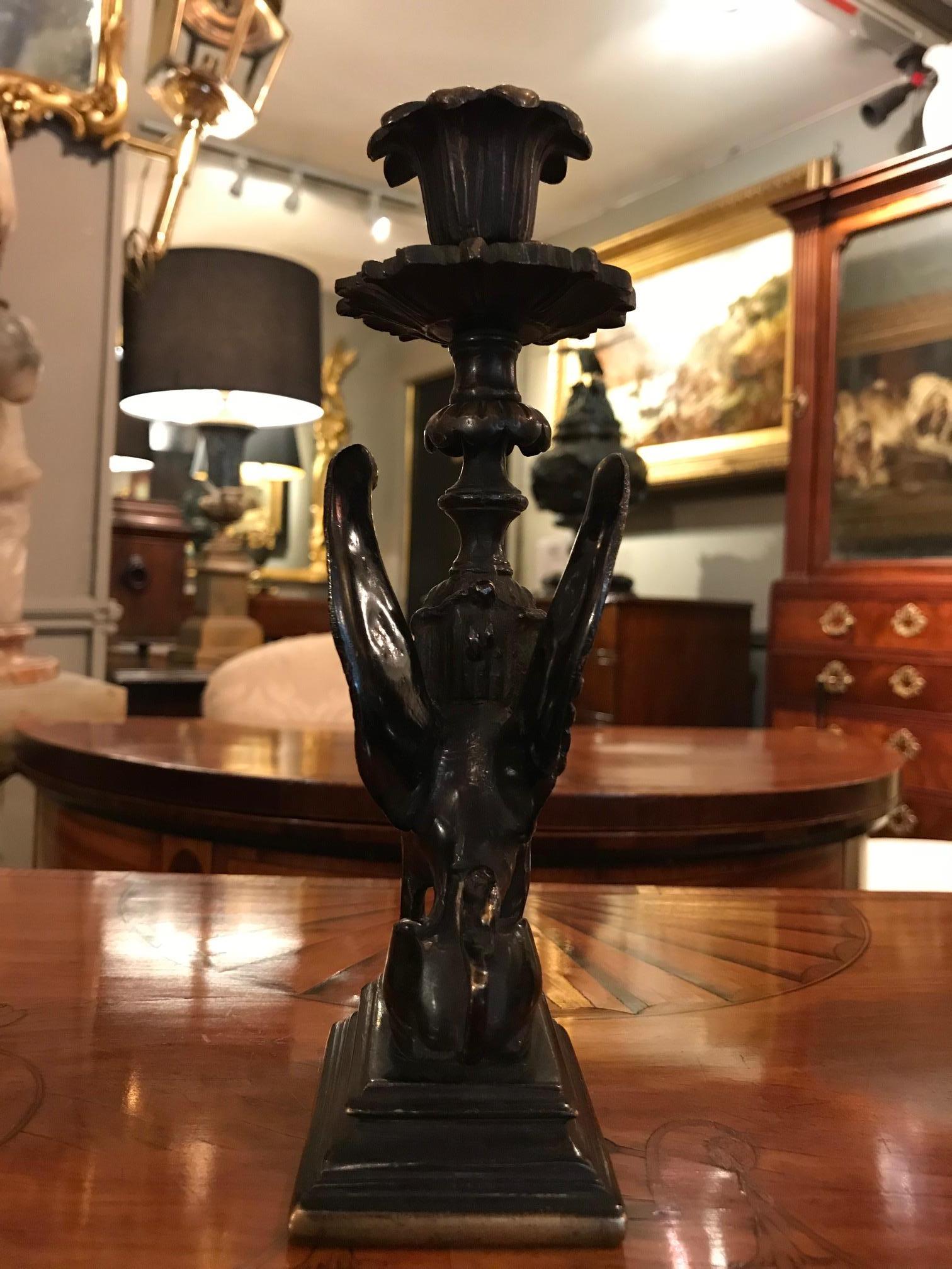 Early 19th Century Regency Pair of Bronze Candlesticks For Sale 1