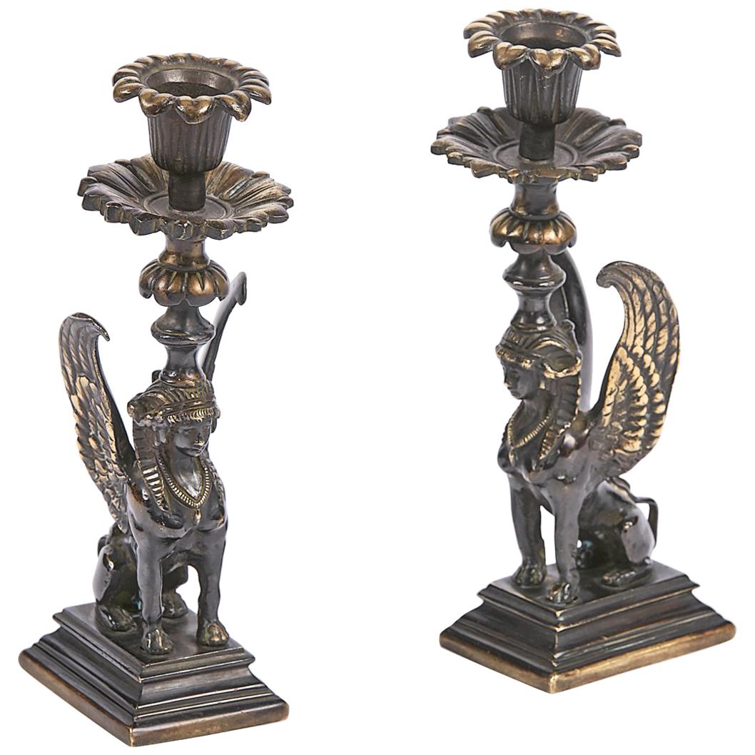 Frühes 19. Jahrhundert Regency-Paar von Bronze-Kerzenhaltern