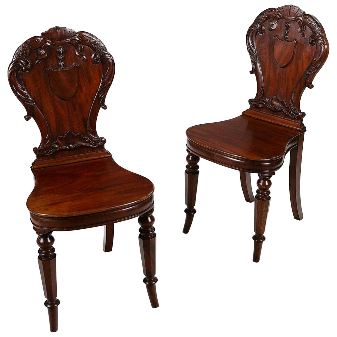 Early 19th Century Regency Pair of Hall Chairs by Gillows of Lancaster & London