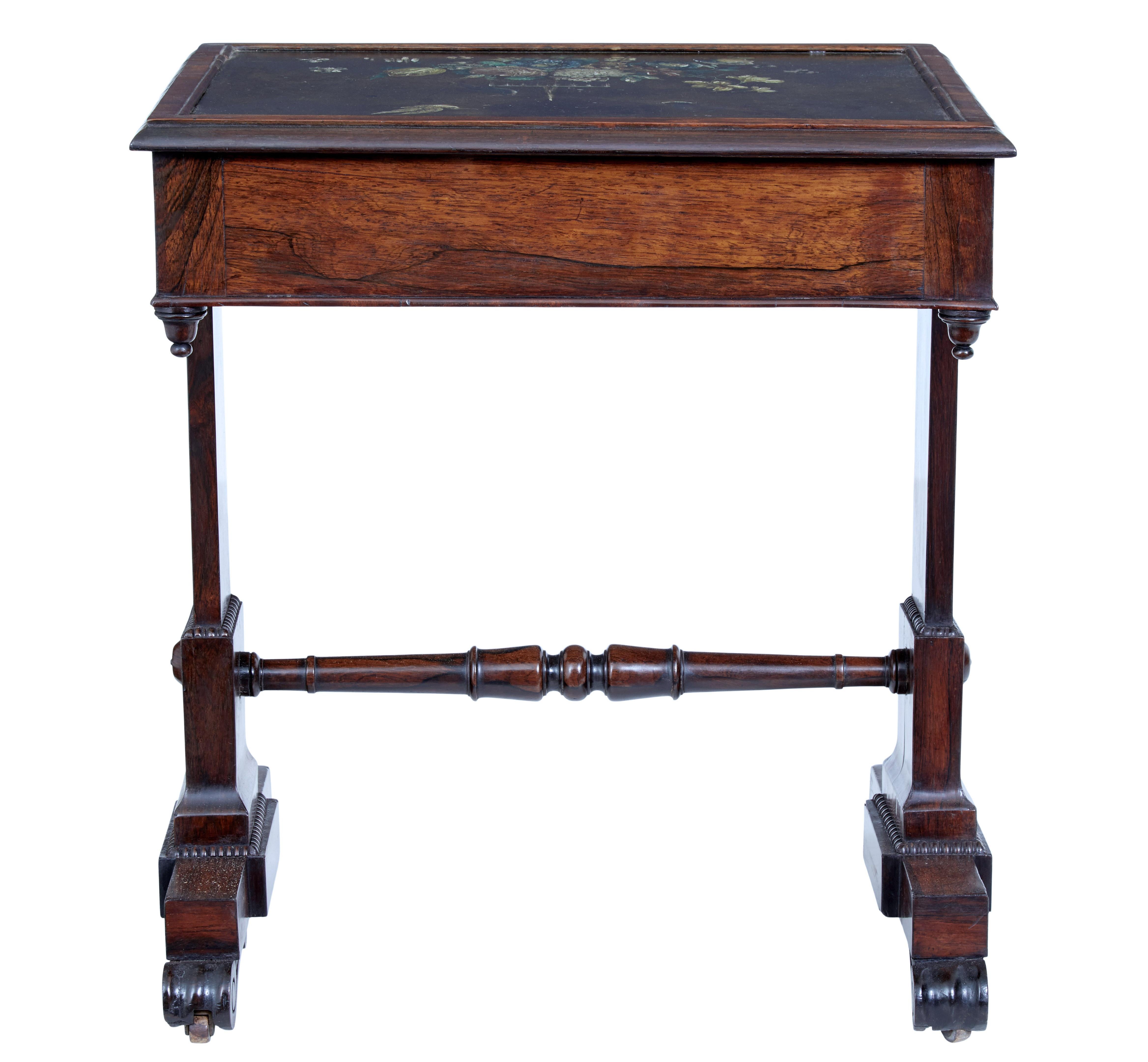 English Early 19th Century Regency Palisander Painted Slate Top Side Table