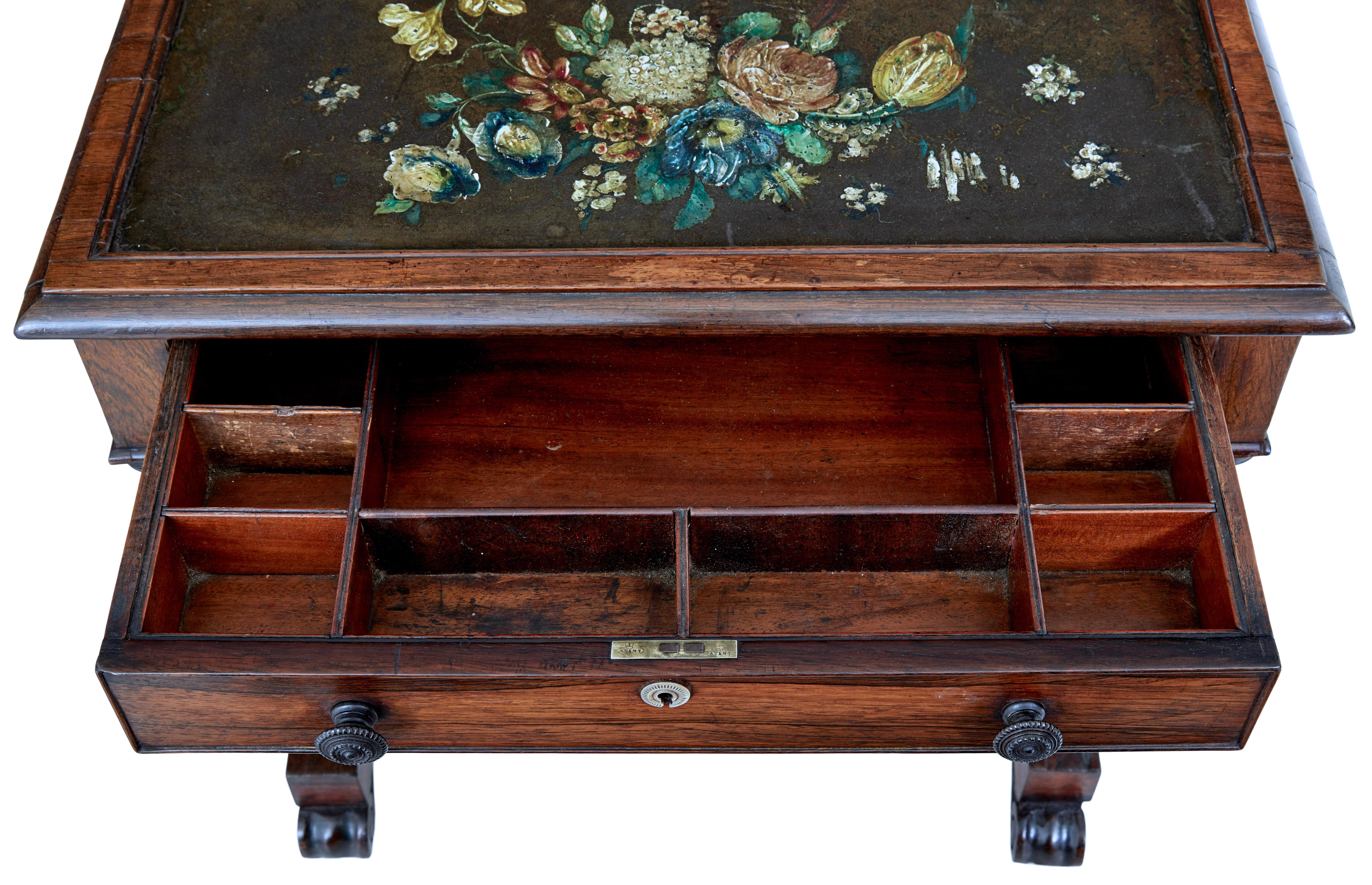 English Early 19th Century Regency Palisander Painted Slate Top Side Table For Sale