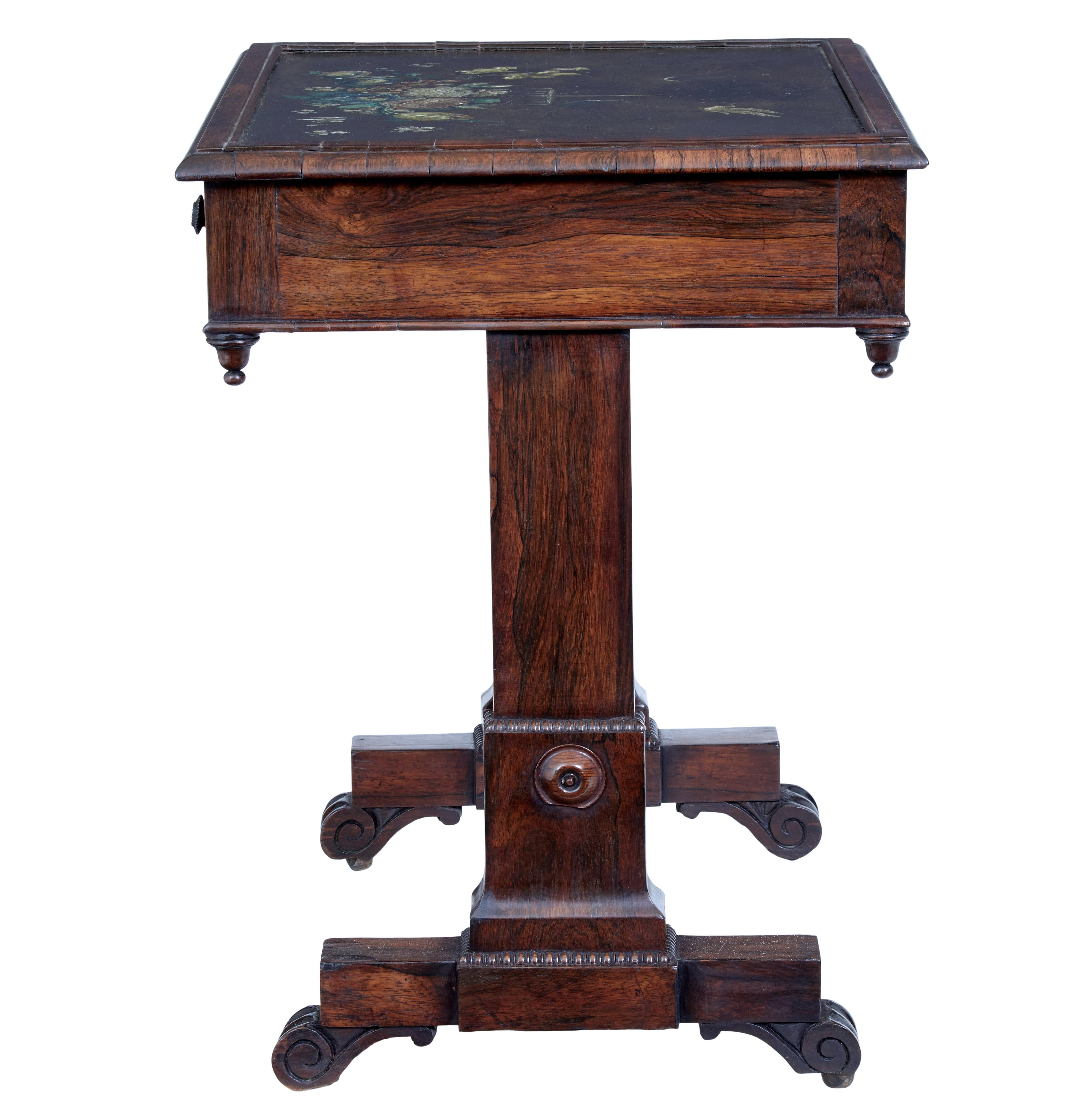 Hand-Carved Early 19th Century Regency Palisander Painted Slate Top Side Table