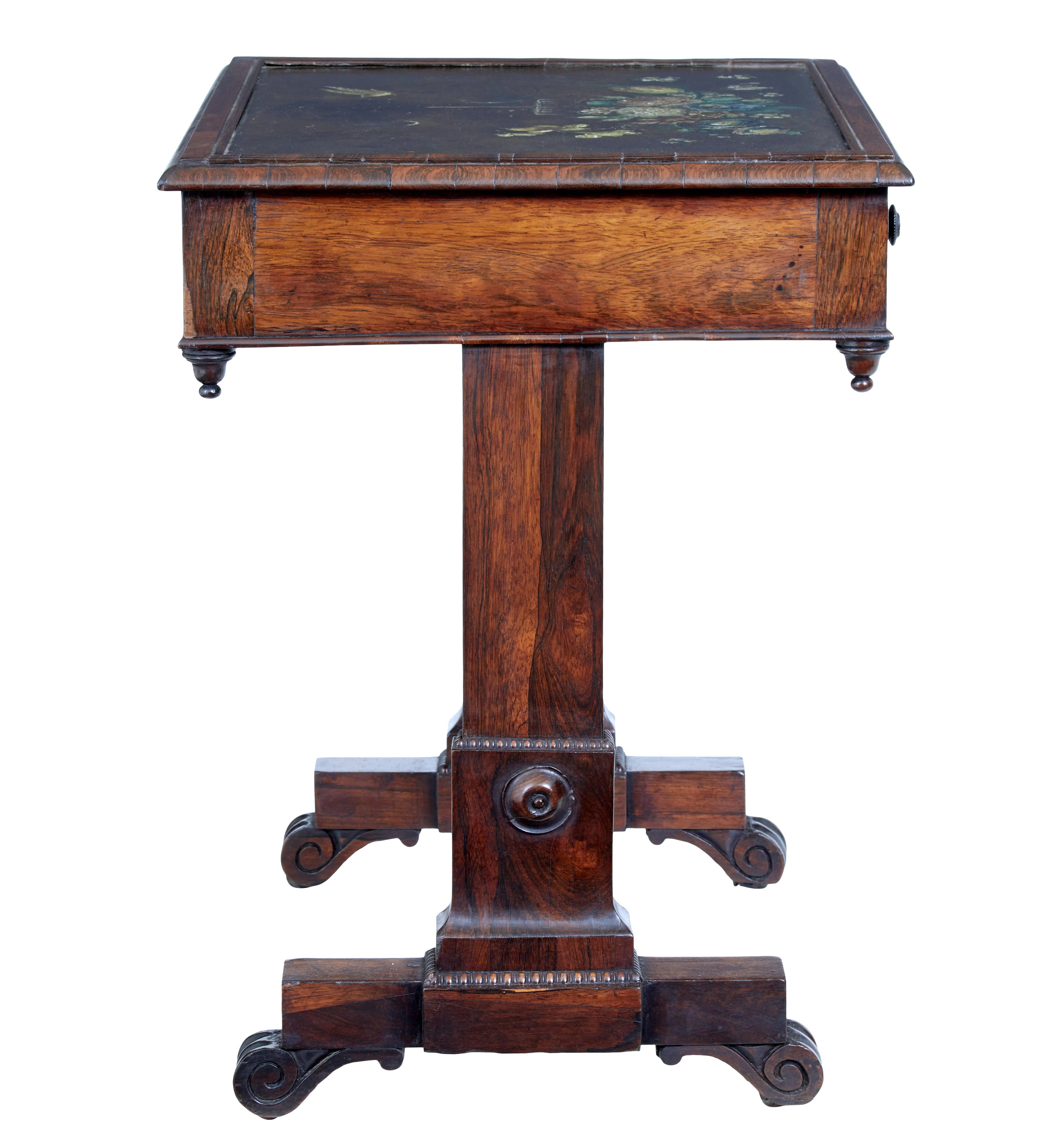 Hand-Crafted Early 19th Century Regency Palisander Painted Slate Top Side Table For Sale