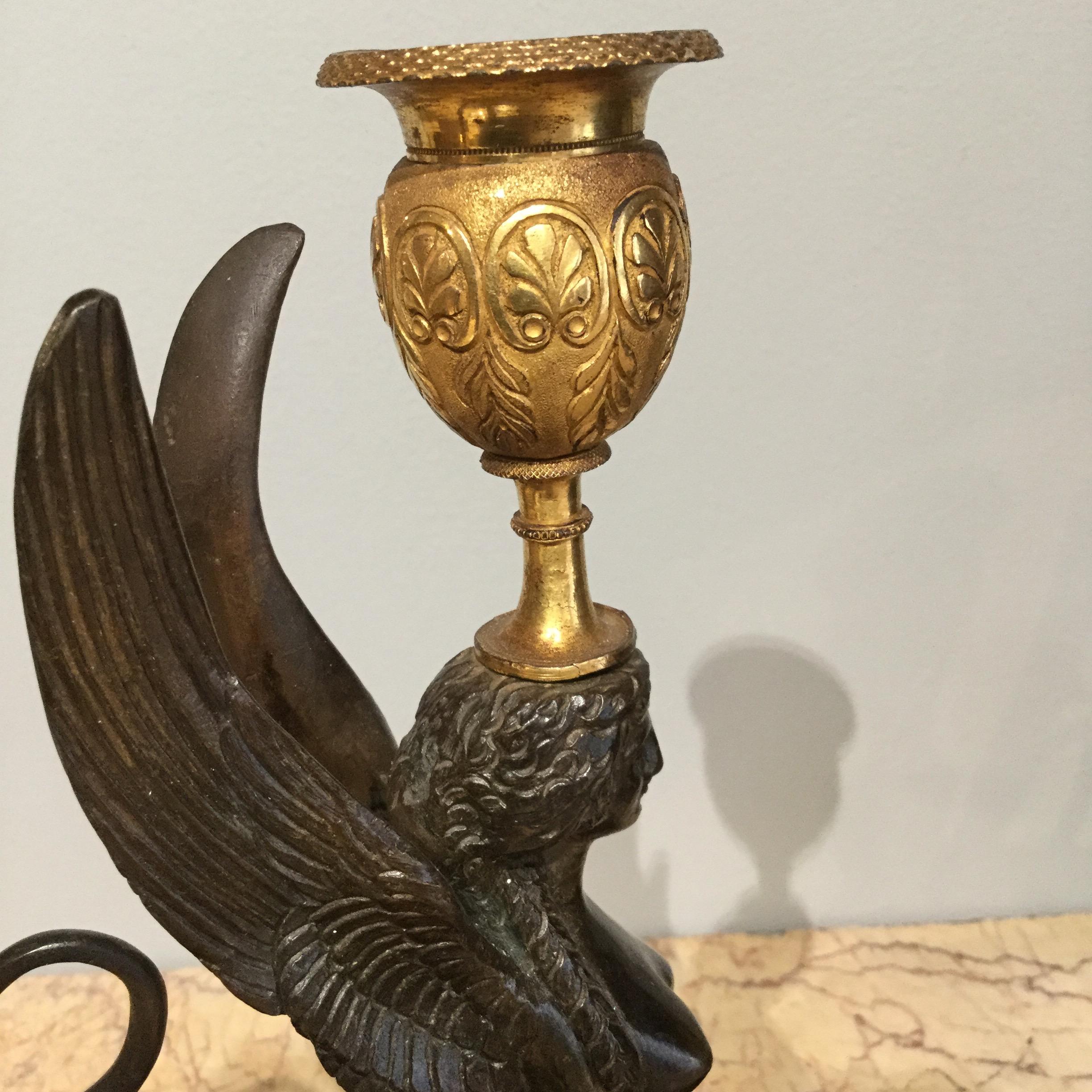 Early 19th Century Regency Period Bronze and Ormolu Griffins Candlesticks 1