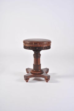 19th Century Music Stool, Regency Period, Carved Rosewood and Steel