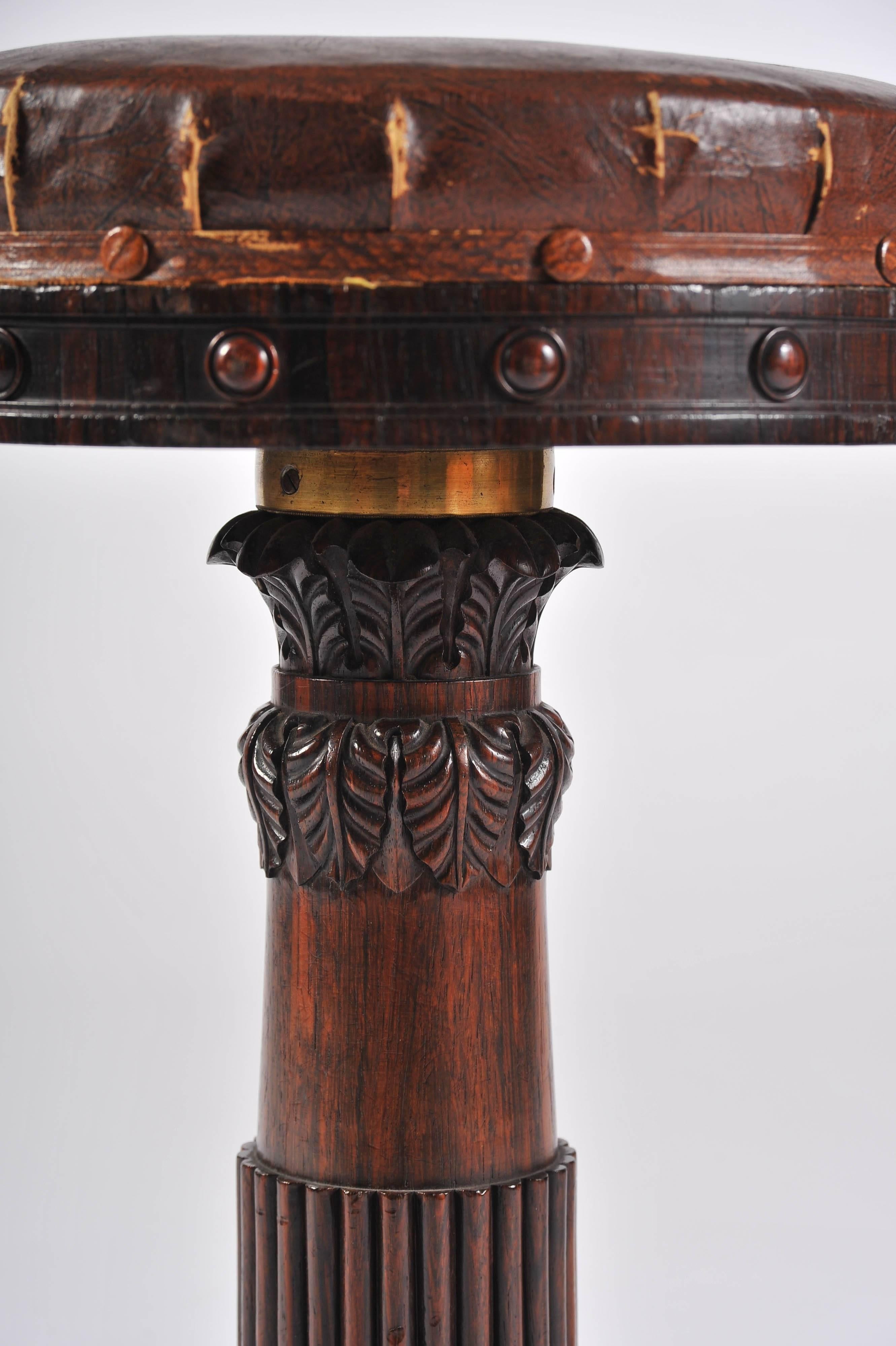 19th Century Music Stool, Regency Period, Carved Rosewood and Steel For Sale 1