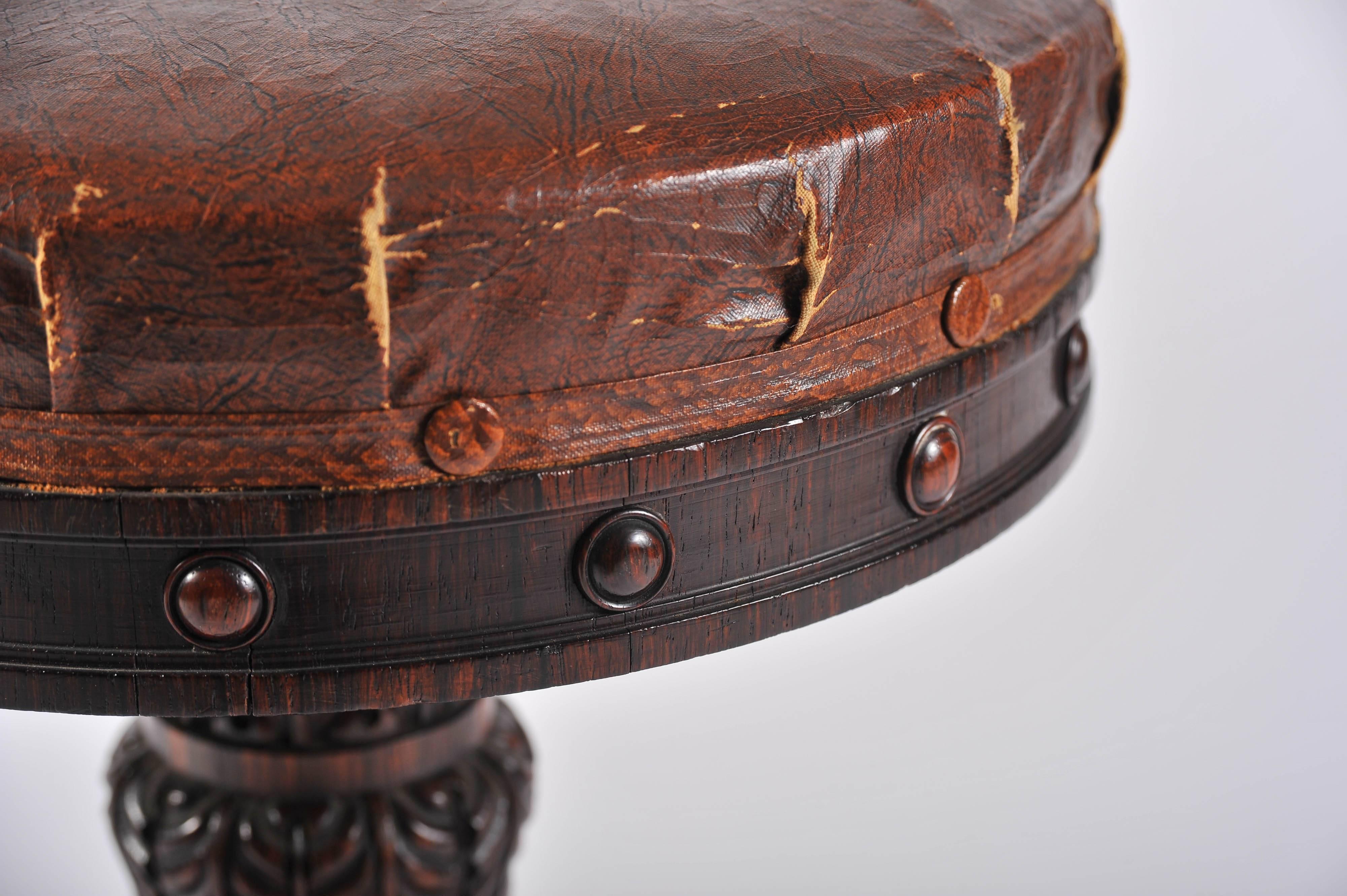 19th Century Music Stool, Regency Period, Carved Rosewood and Steel For Sale 2
