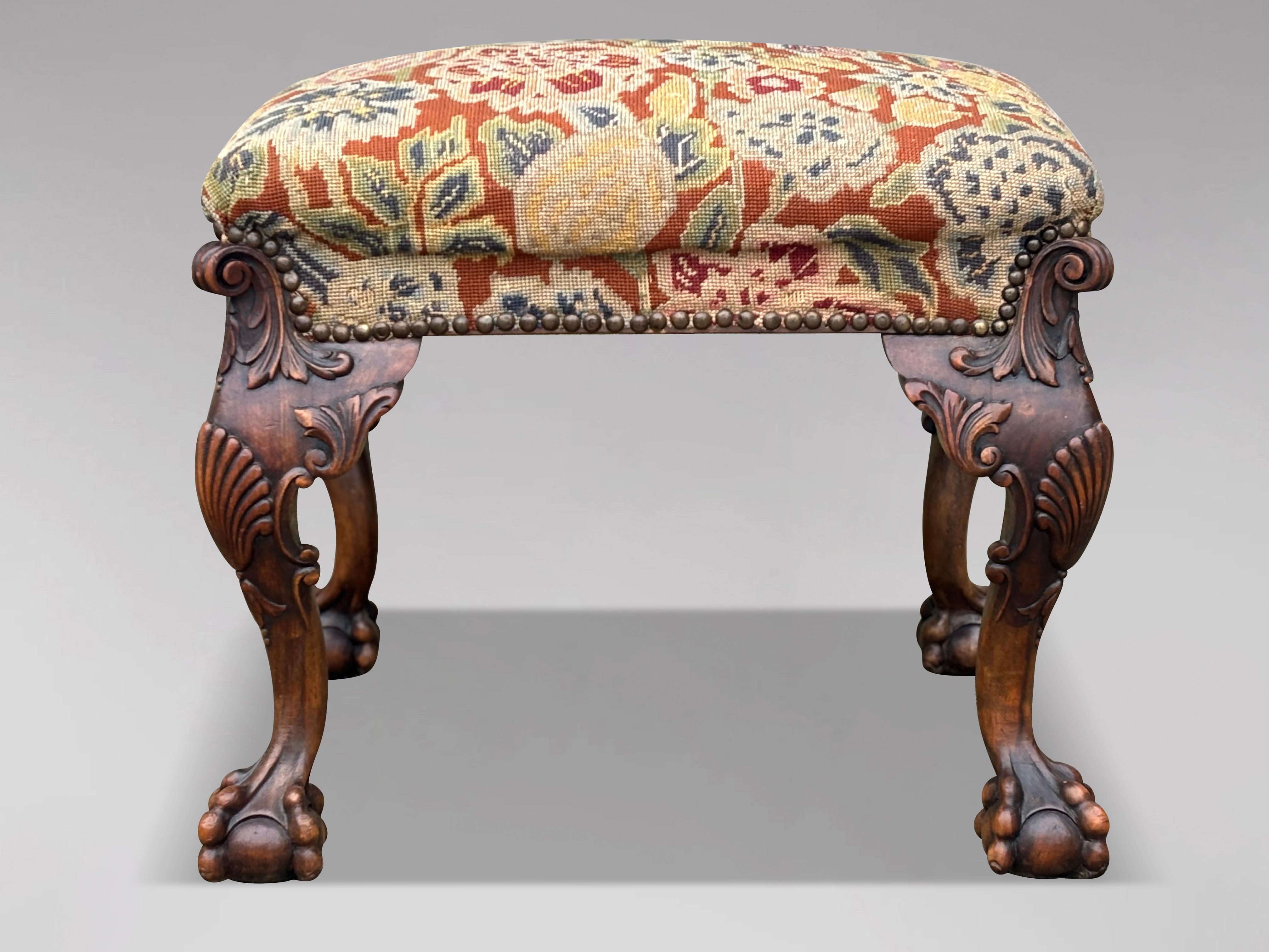 George IV Early 19th Century Regency Period Carved Walnut Stool For Sale