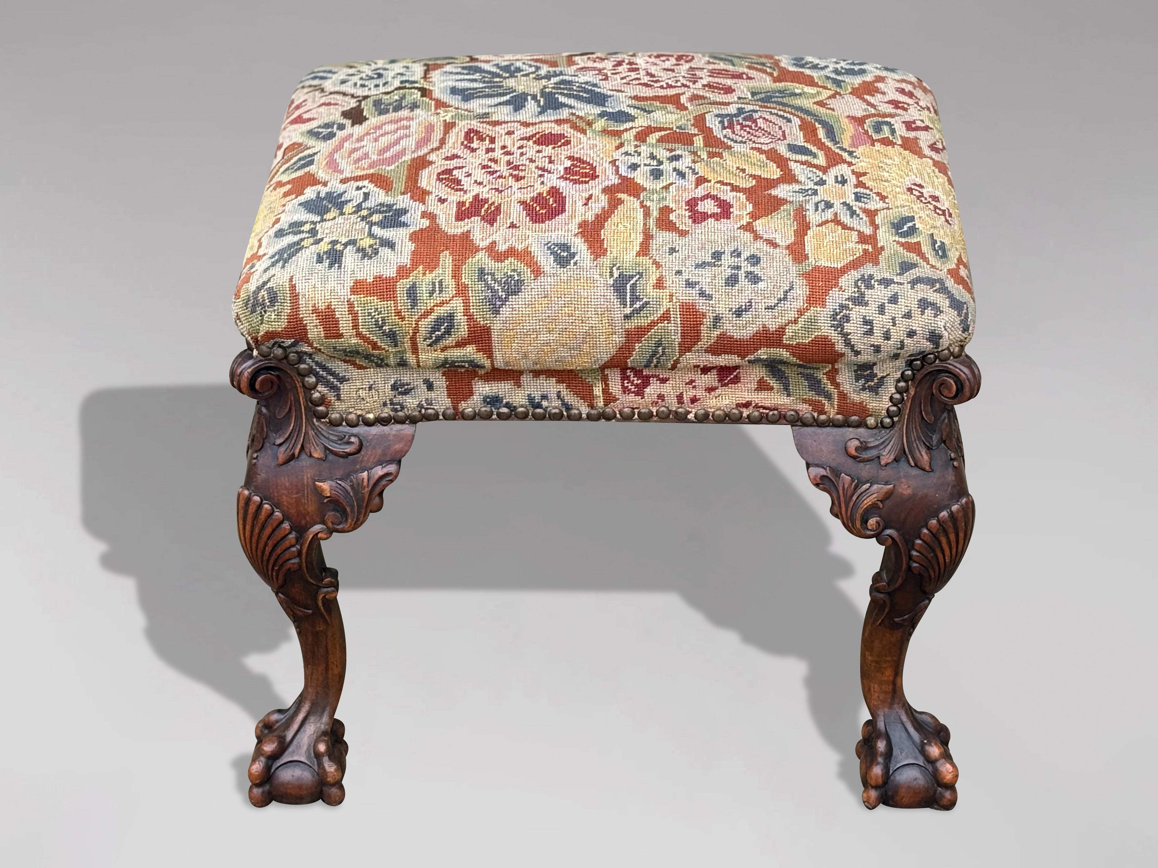 British Early 19th Century Regency Period Carved Walnut Stool For Sale