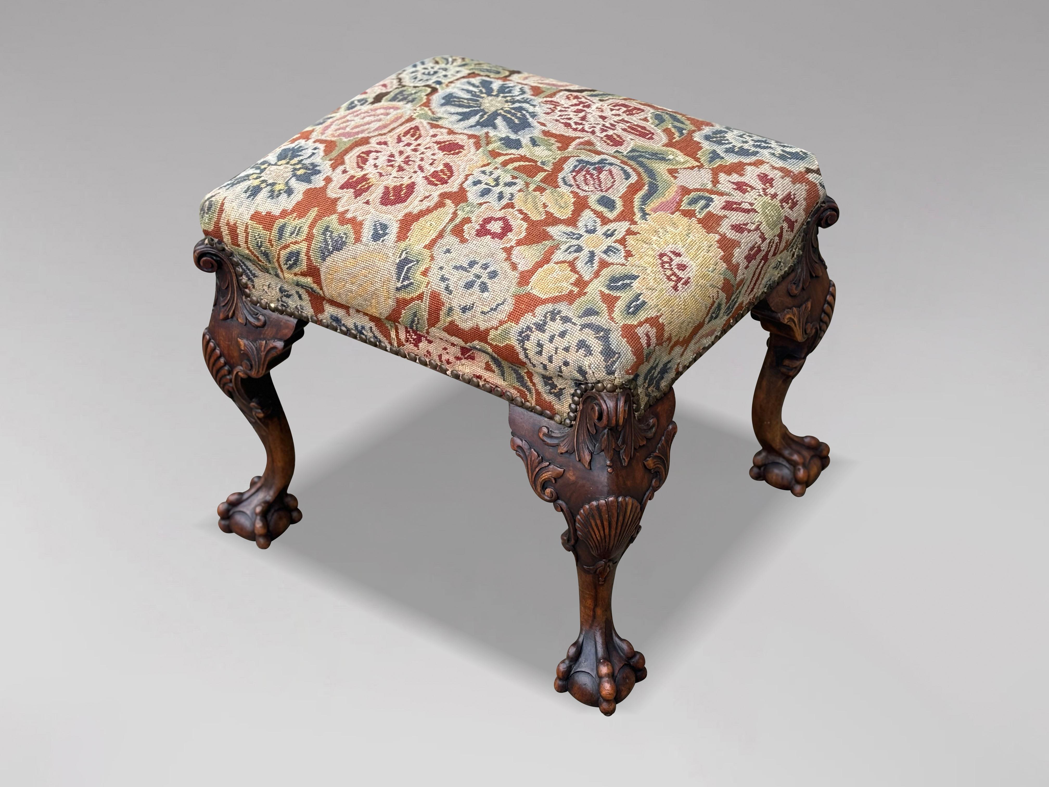 Early 19th Century Regency Period Carved Walnut Stool For Sale 1