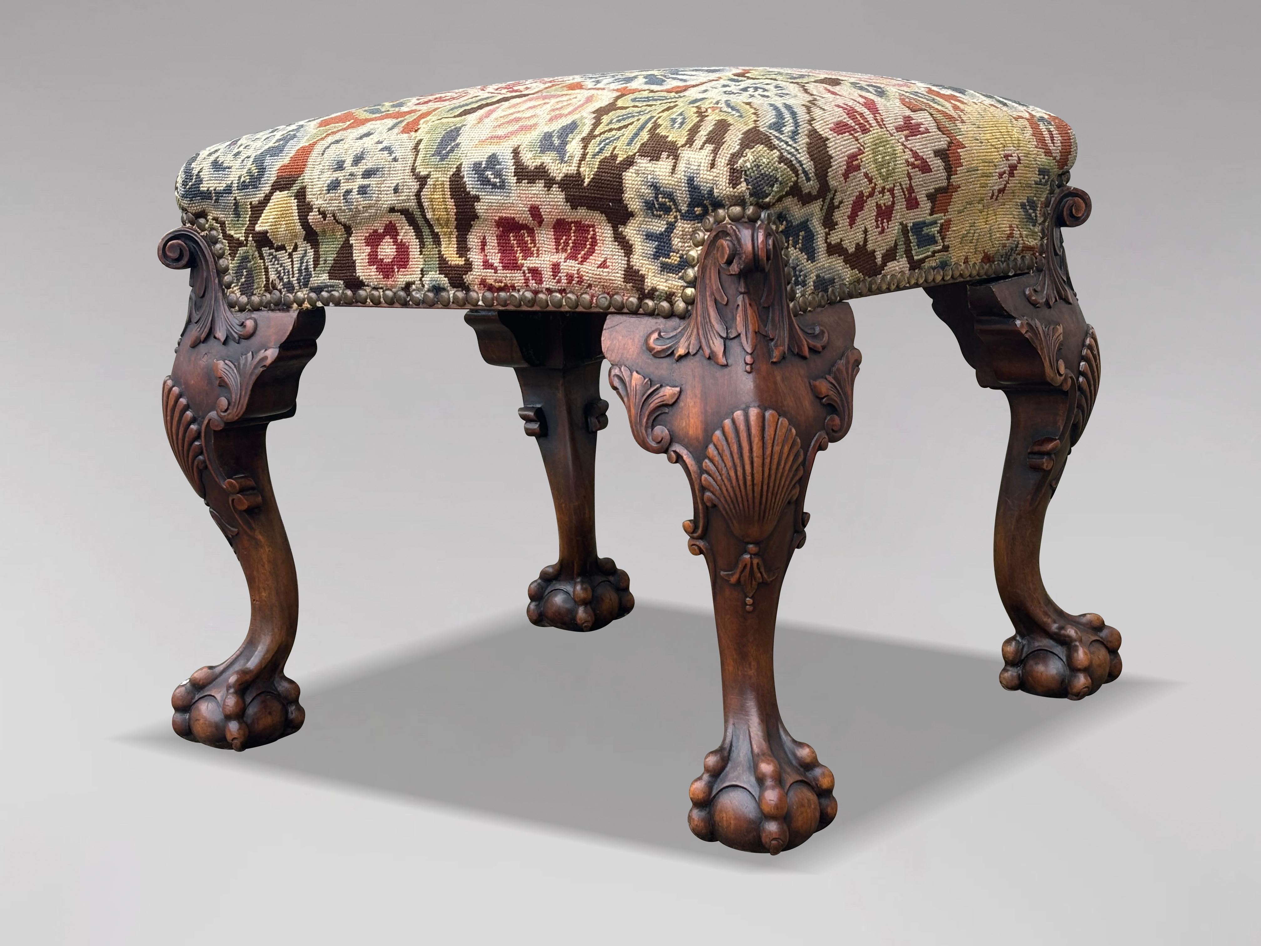 Early 19th Century Regency Period Carved Walnut Stool For Sale 2
