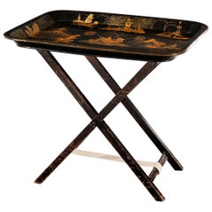 Early 19th Century Regency Period Chinoiserie Lacquered Tray on Stand