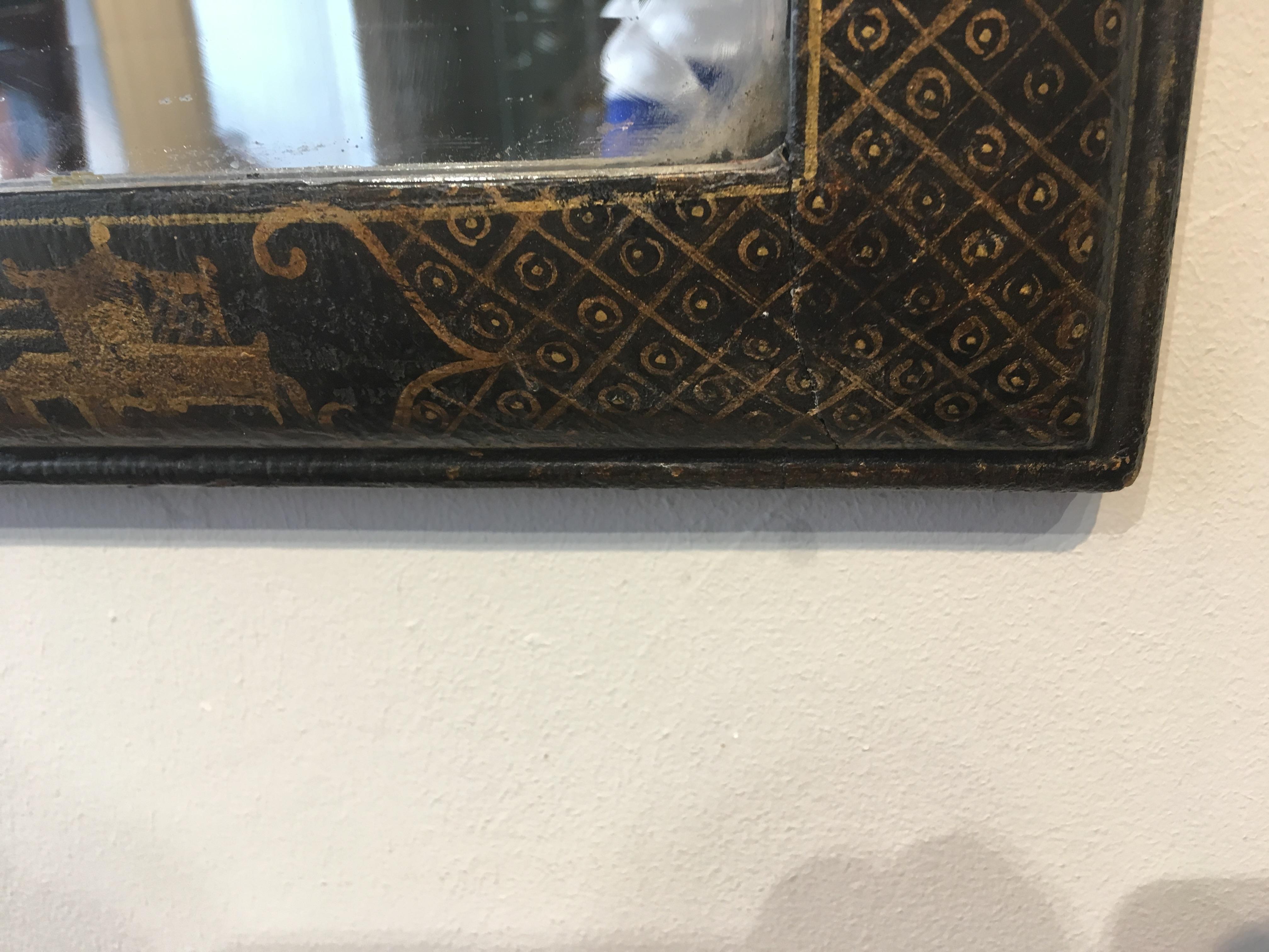 Lacquer Early 19th Century Regency Period Chinoiserie Mirror with Original Etched Plate For Sale