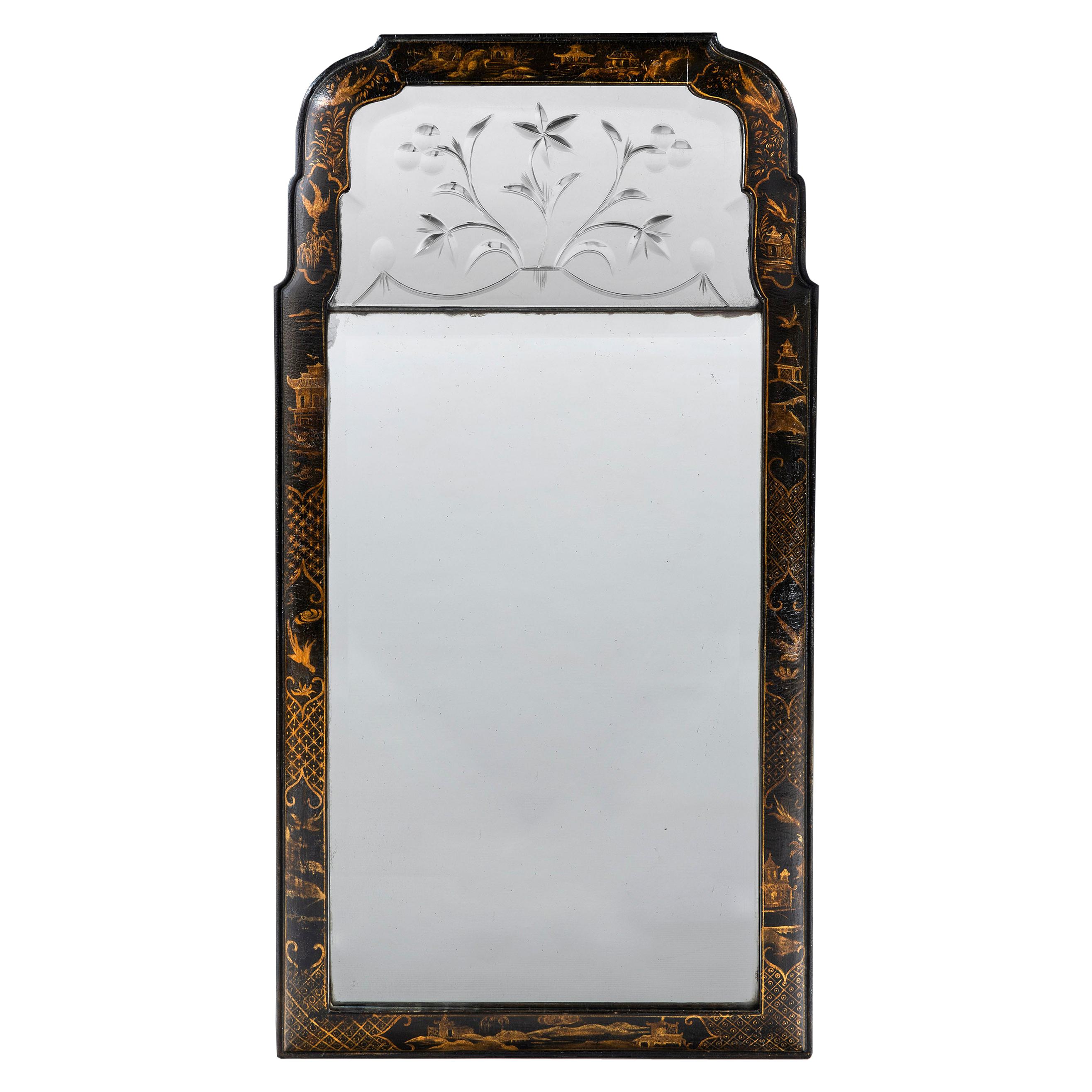 Early 19th Century Regency Period Chinoiserie Mirror with Original Etched Plate For Sale