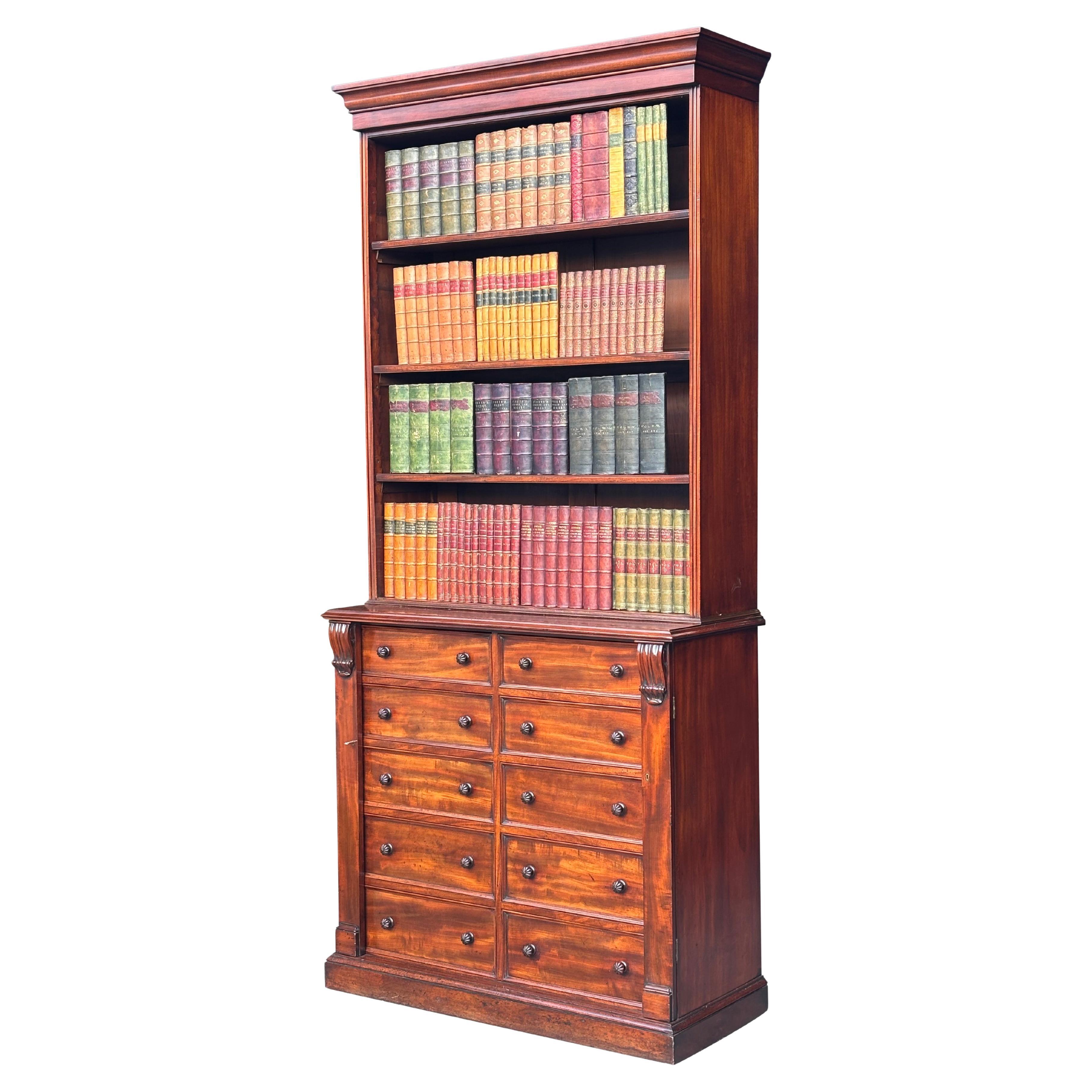Early 19th Century regency Period Mahogany Tall Wellington Base Open Bookcase For Sale