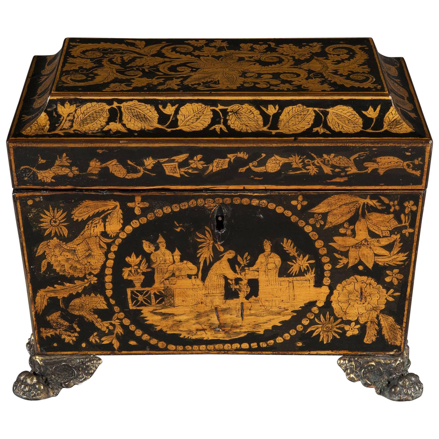 Early 19th Century Regency Period Penwork Tea Chest