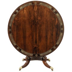 Early 19th Century Regency Period Rosewood Brass Inlaid Circular Breakfast Table