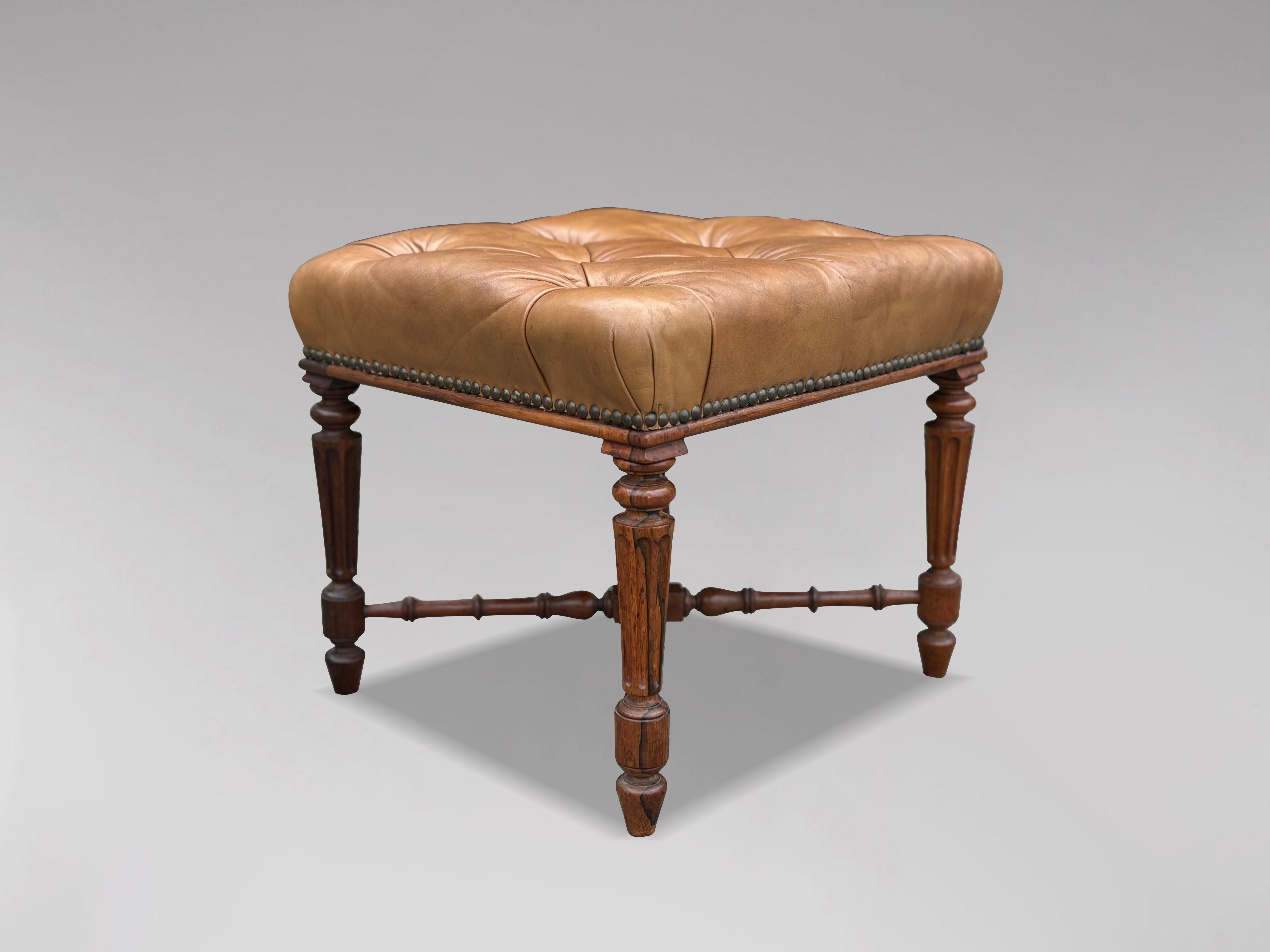 Early 19th Century Regency Period Rosewood Leather Stool For Sale 6