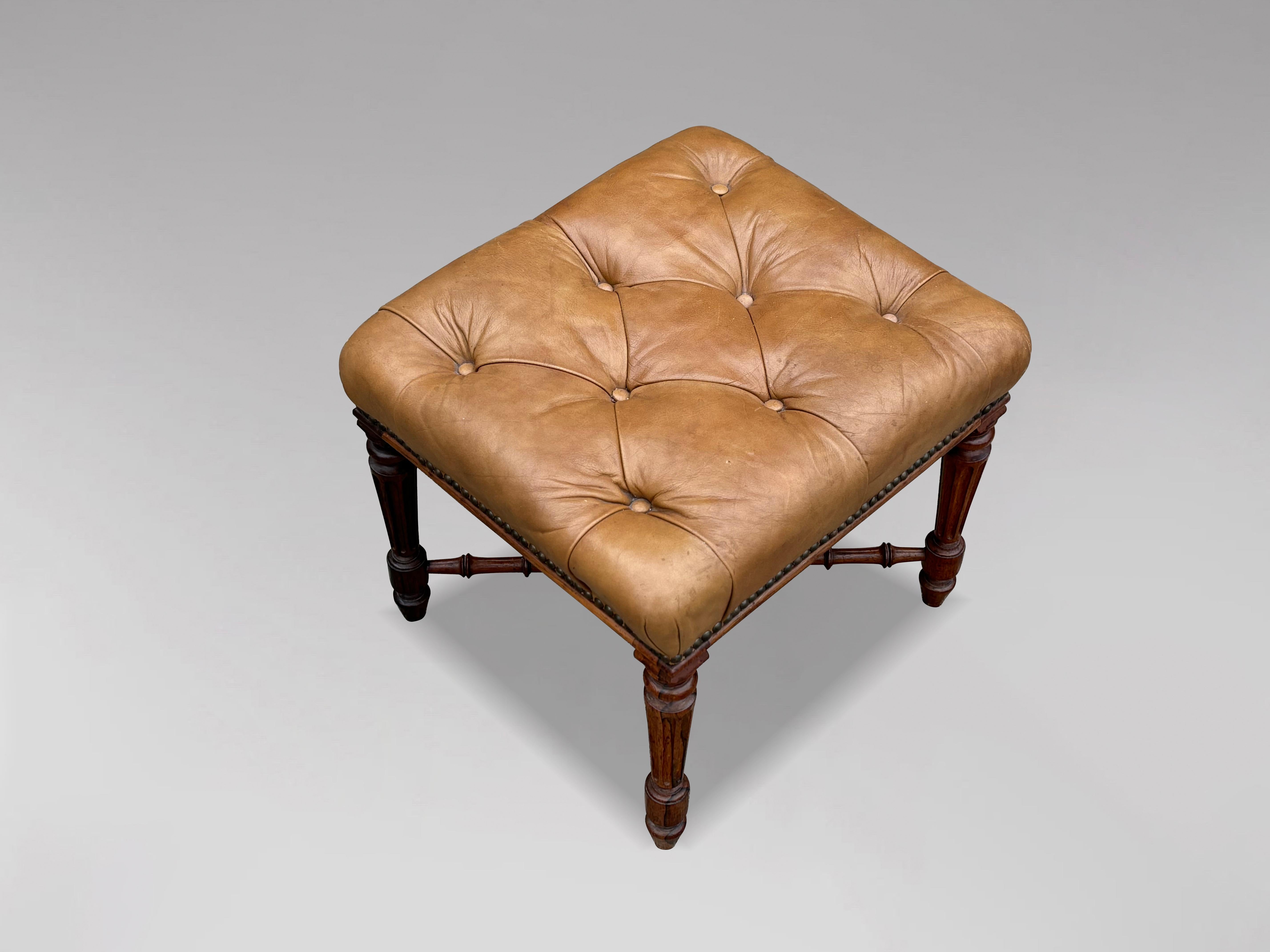 British Early 19th Century Regency Period Rosewood Leather Stool For Sale