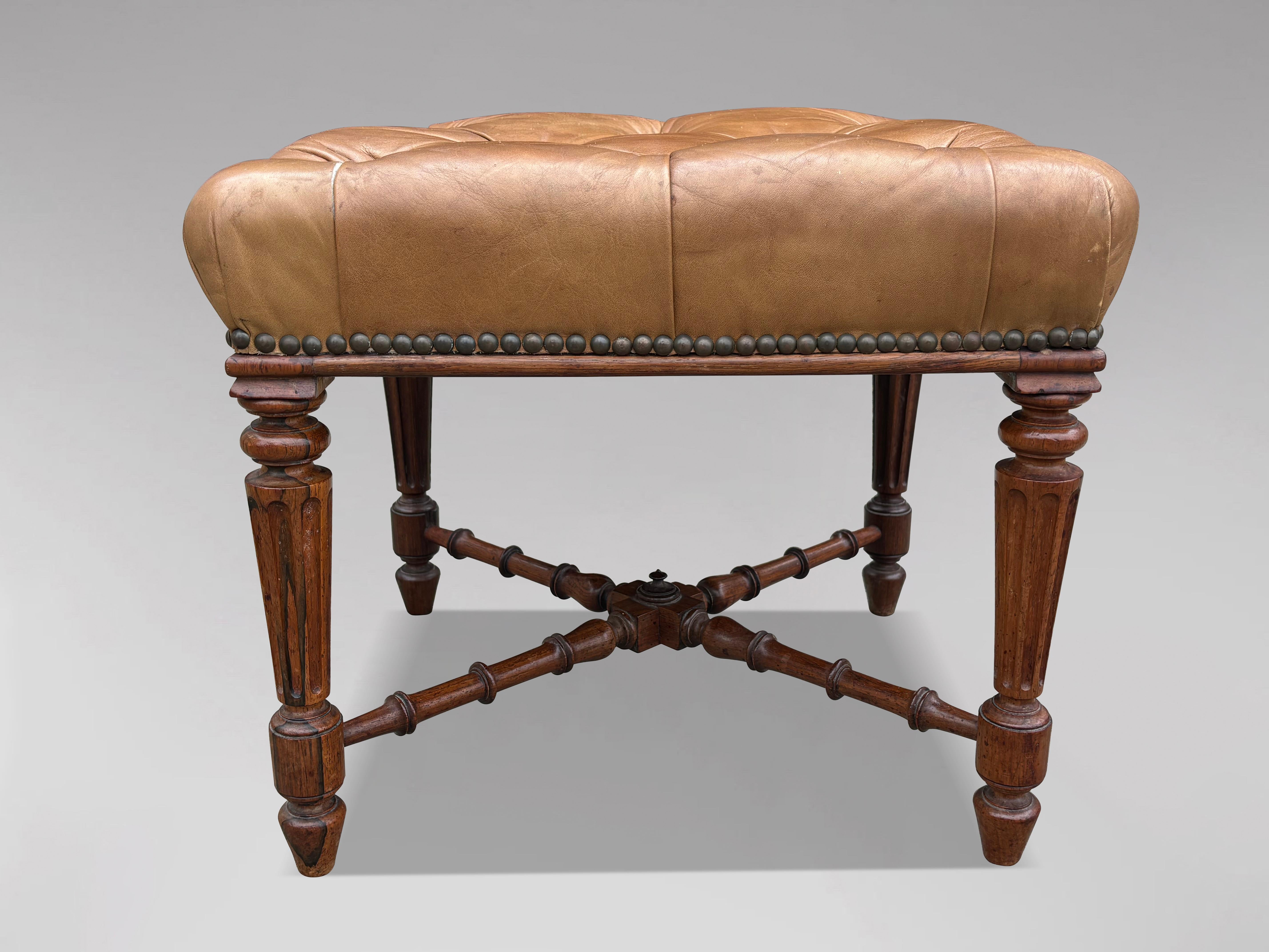 Early 19th Century Regency Period Rosewood Leather Stool In Good Condition For Sale In Petworth,West Sussex, GB