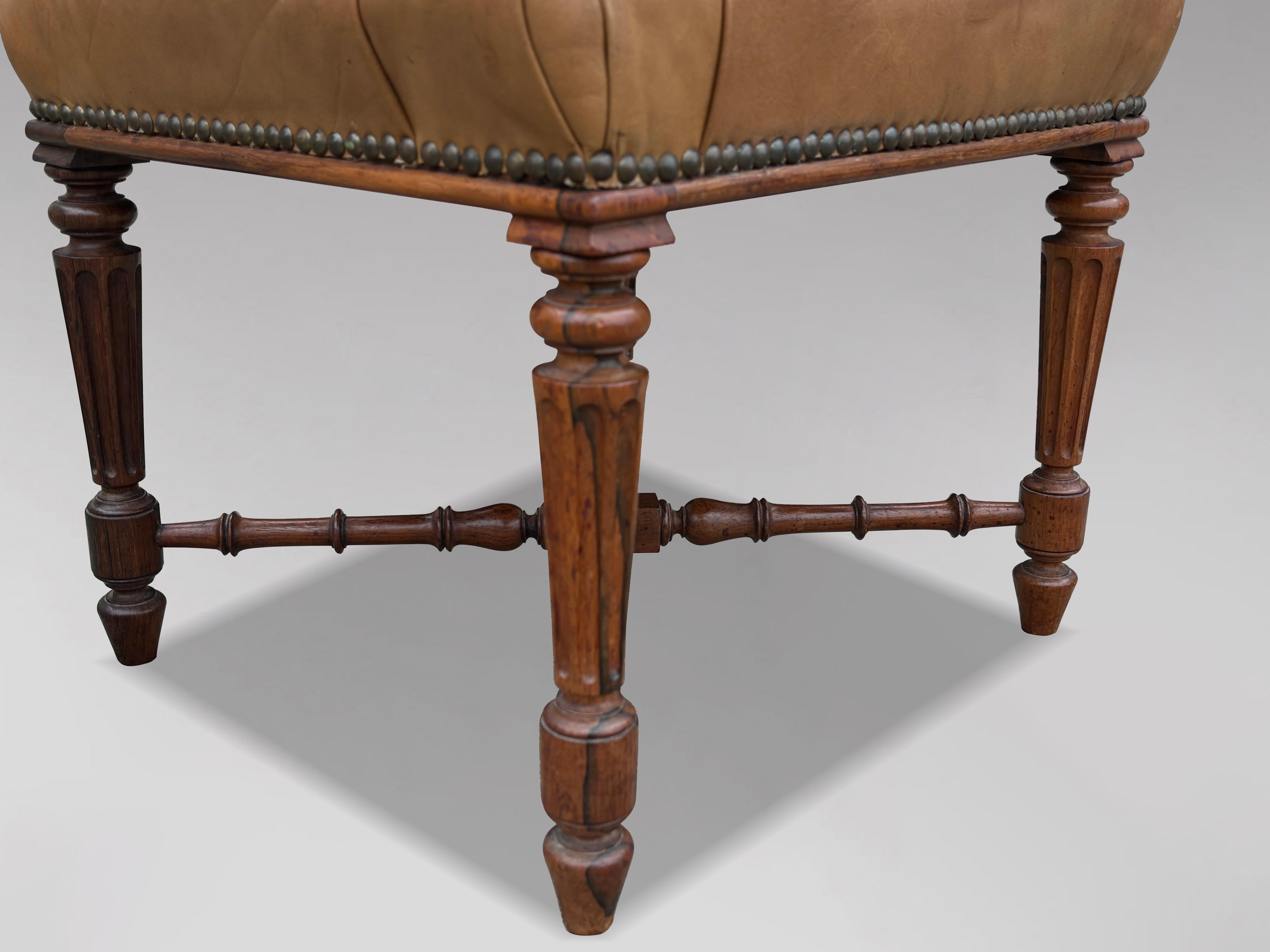 Early 19th Century Regency Period Rosewood Leather Stool For Sale 2