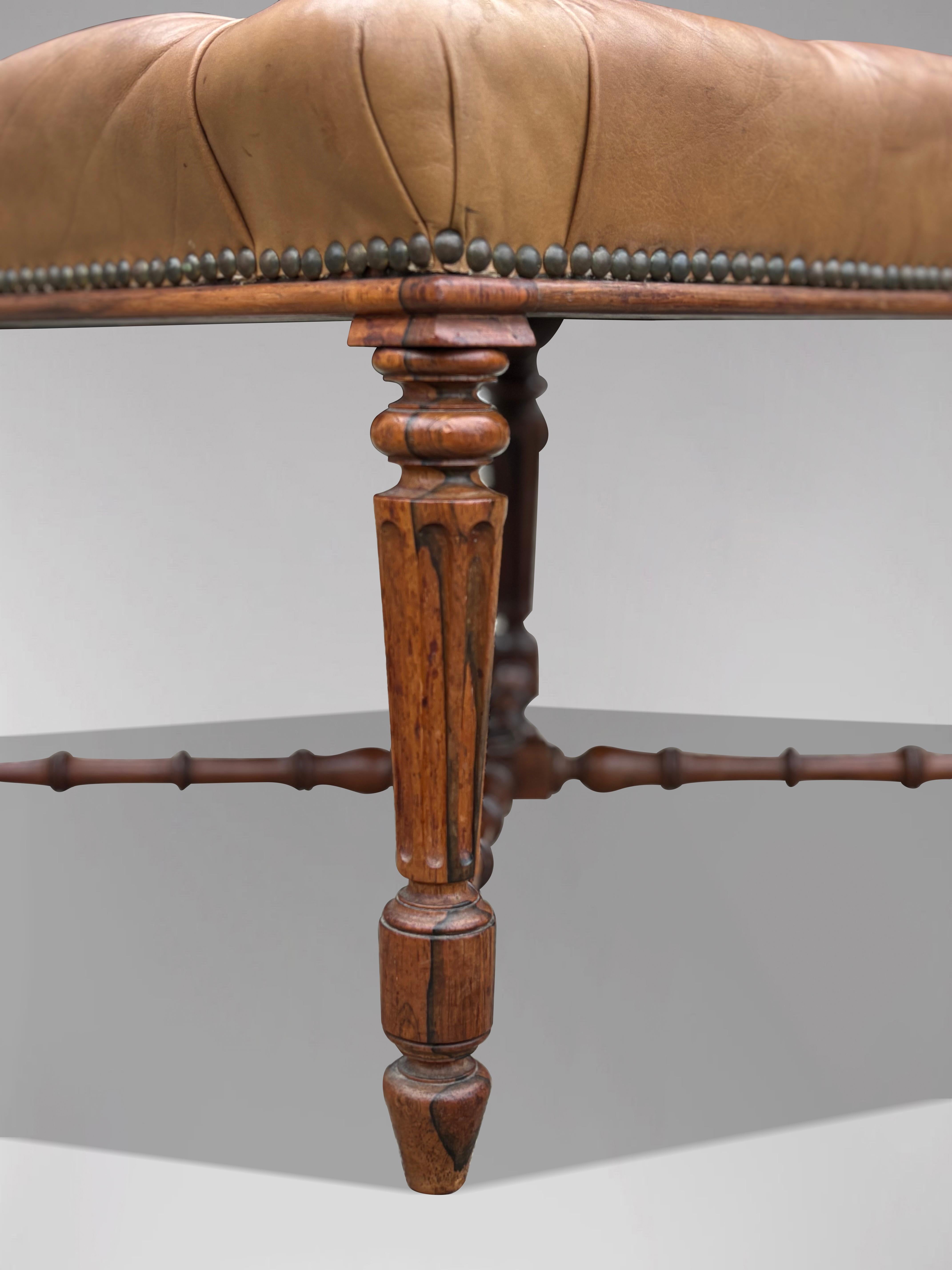 Early 19th Century Regency Period Rosewood Leather Stool For Sale 3