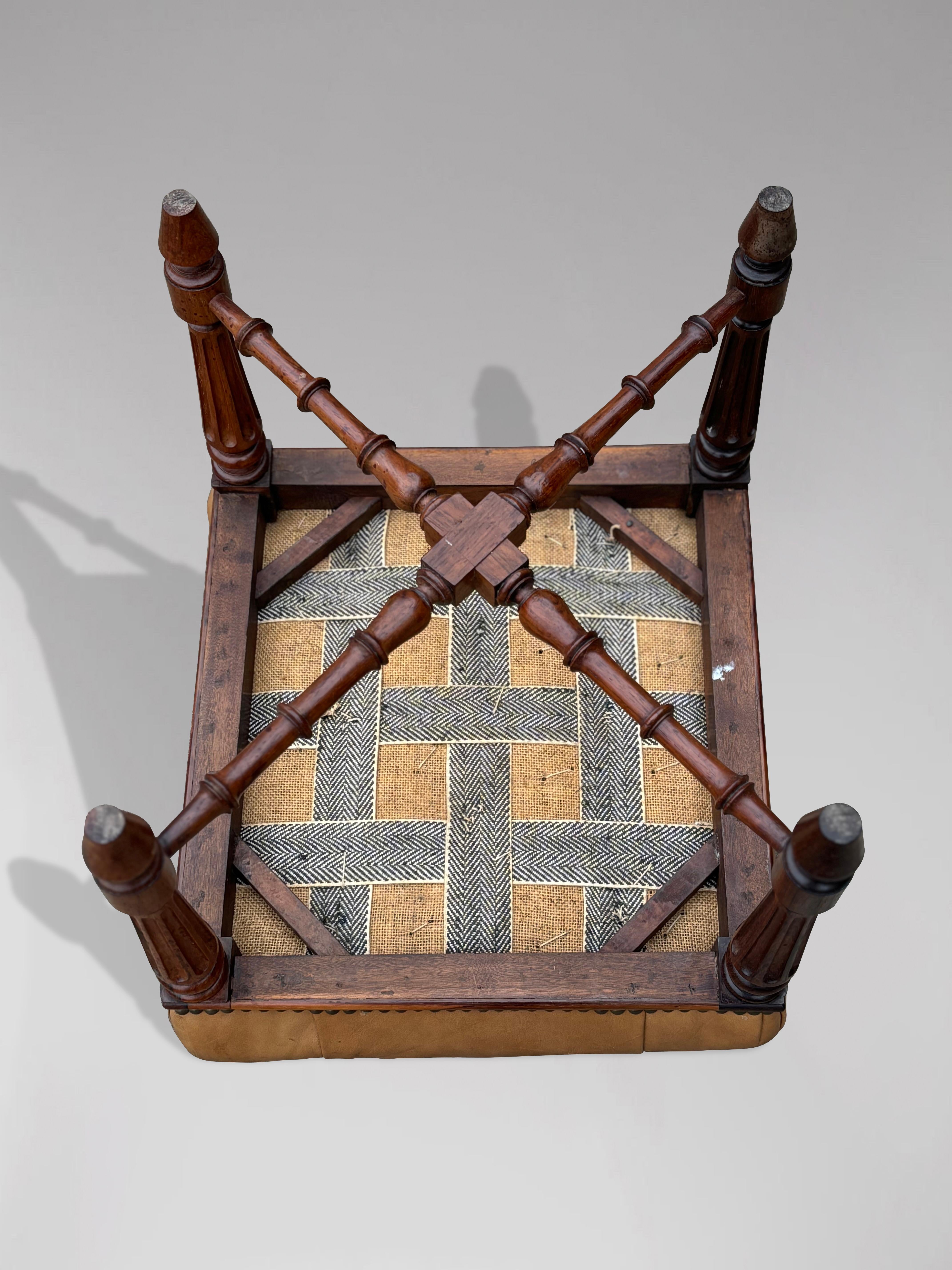 Early 19th Century Regency Period Rosewood Leather Stool For Sale 4