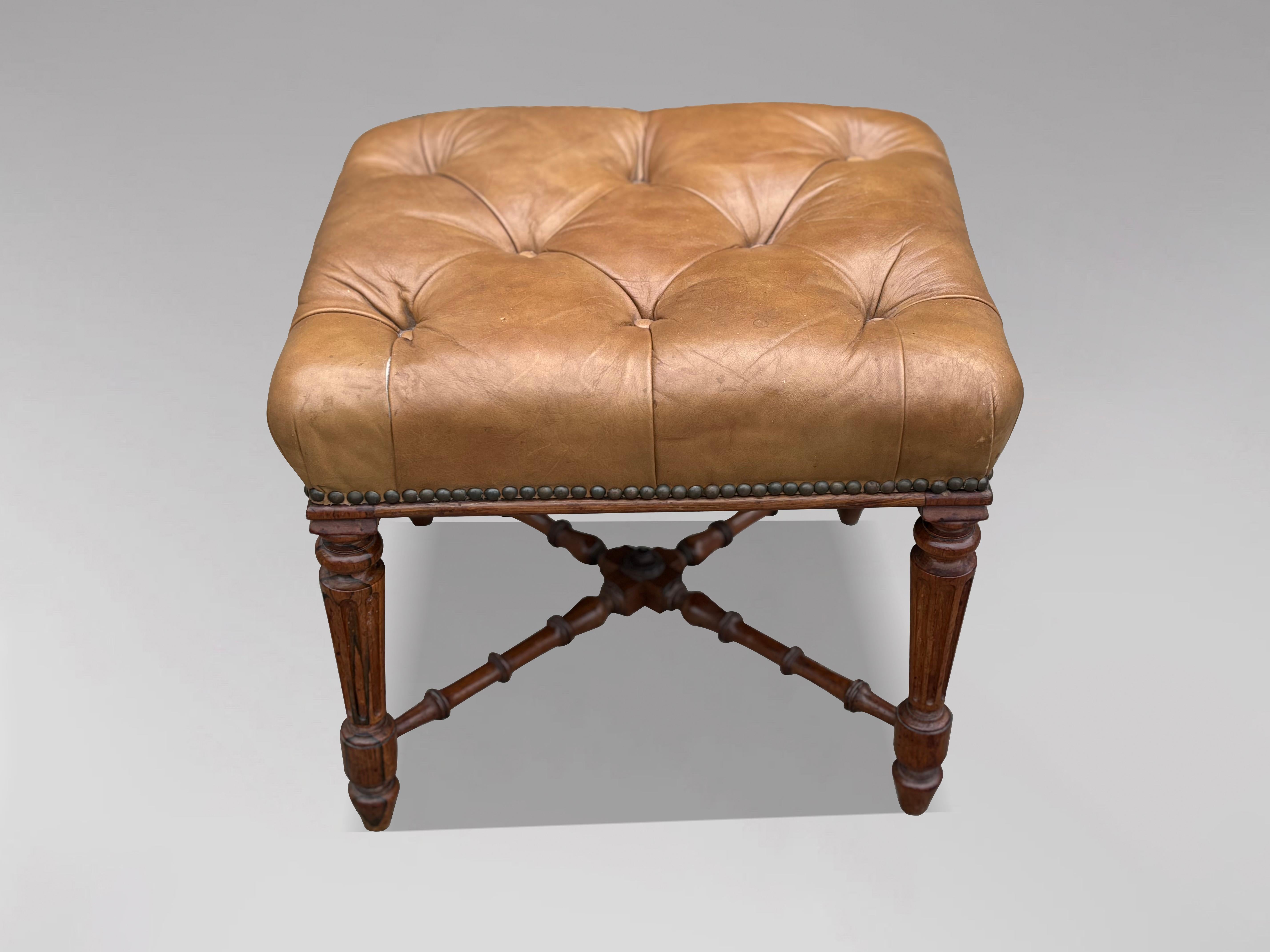 Early 19th Century Regency Period Rosewood Leather Stool For Sale 5
