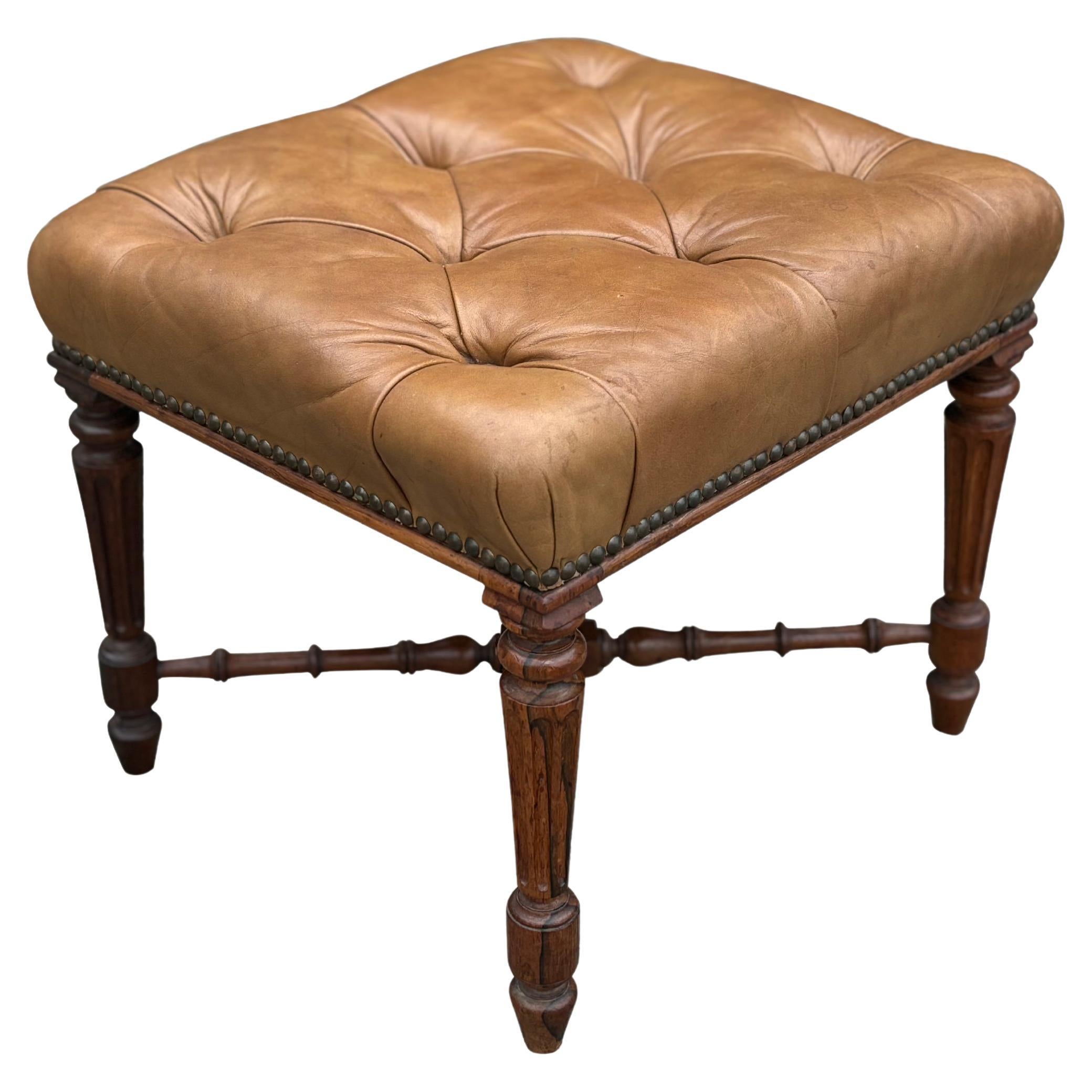 Early 19th Century Regency Period Rosewood Leather Stool