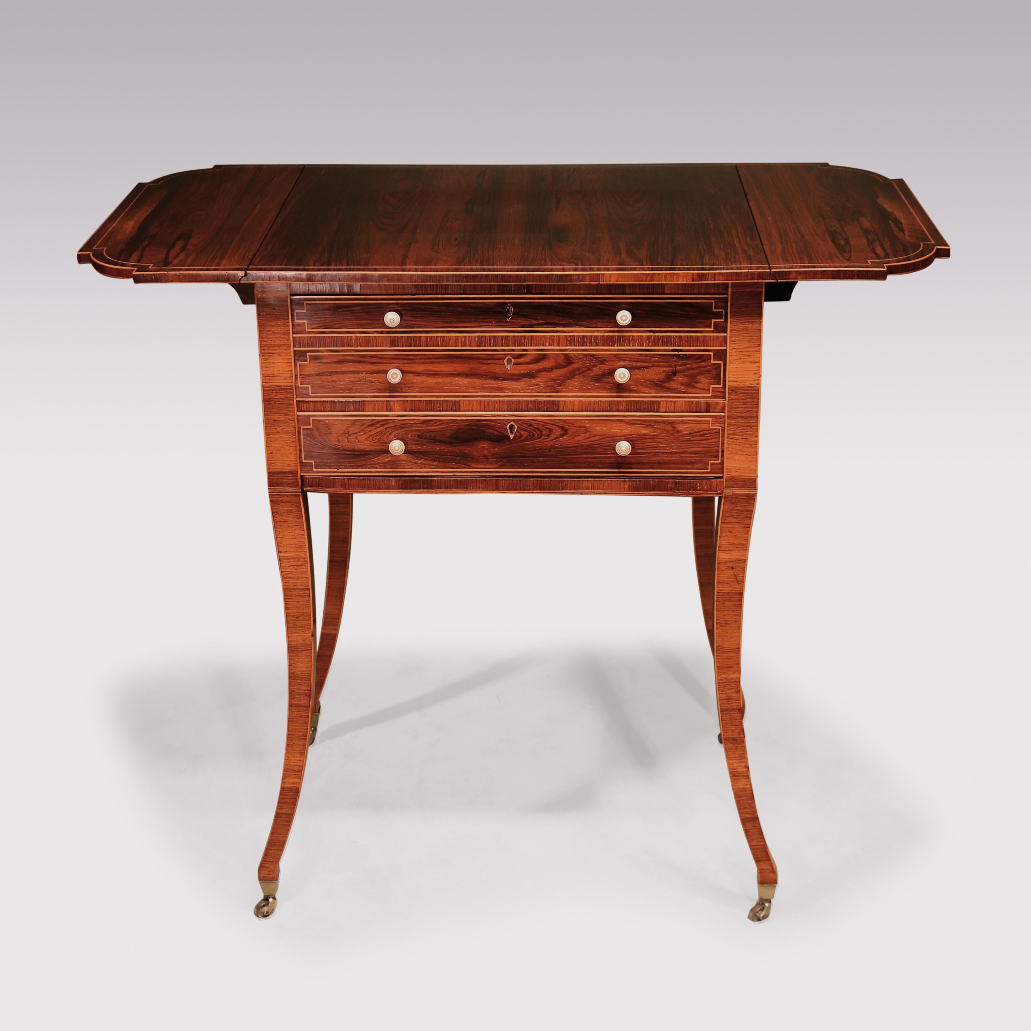 English Early 19th Century Regency Period Rosewood Occasional Table, Boxwood Strung