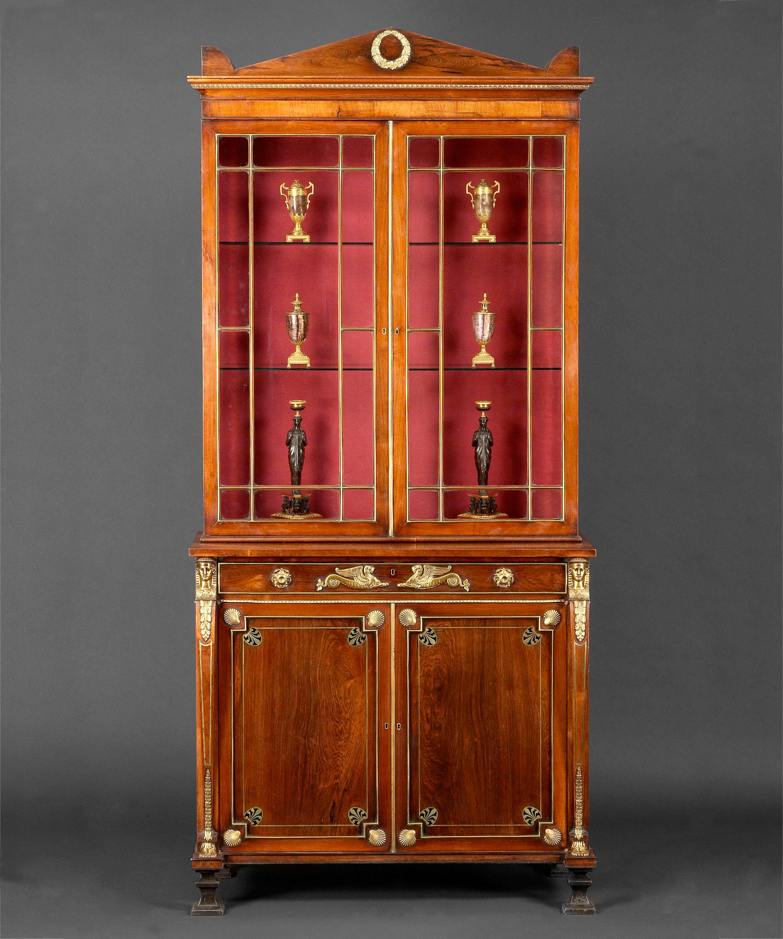 English Early 19th Century Regency Period Rosewood and Ormolu Mounted Secretaire Cabinet For Sale