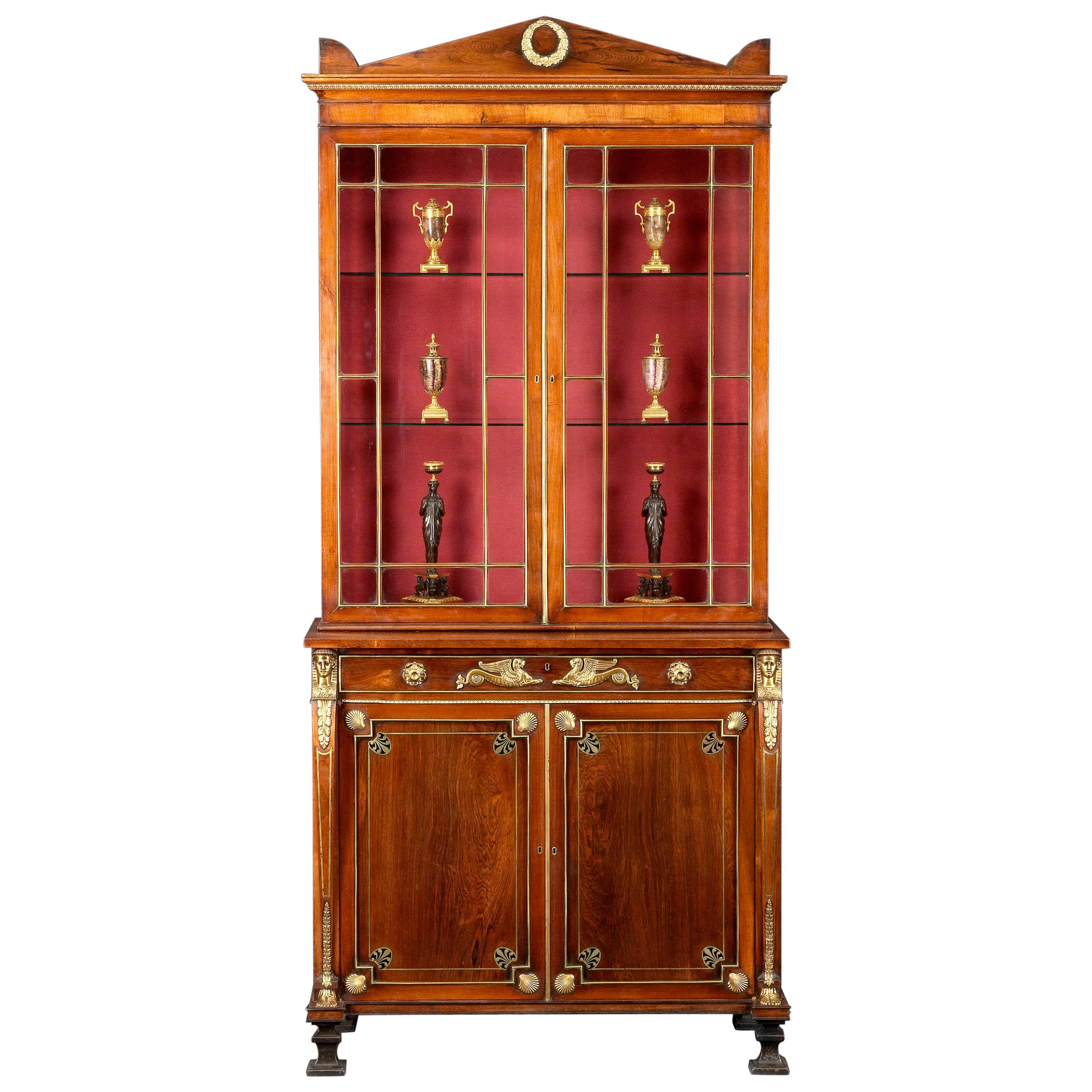Early 19th Century Regency Period Rosewood and Ormolu Mounted Secretaire Cabinet For Sale