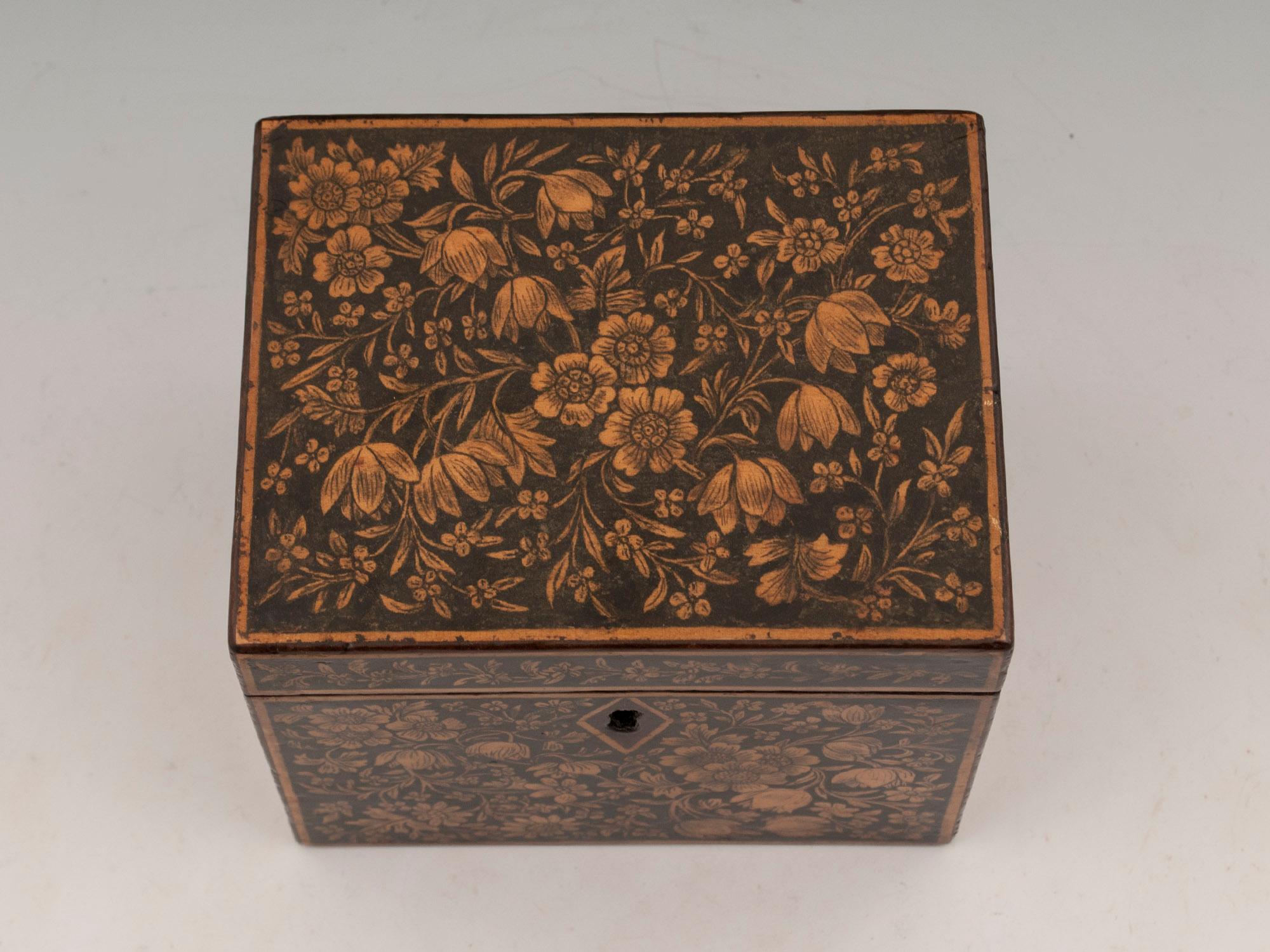 English Early 19th Century Regency Period Single Penwork Tea Caddy