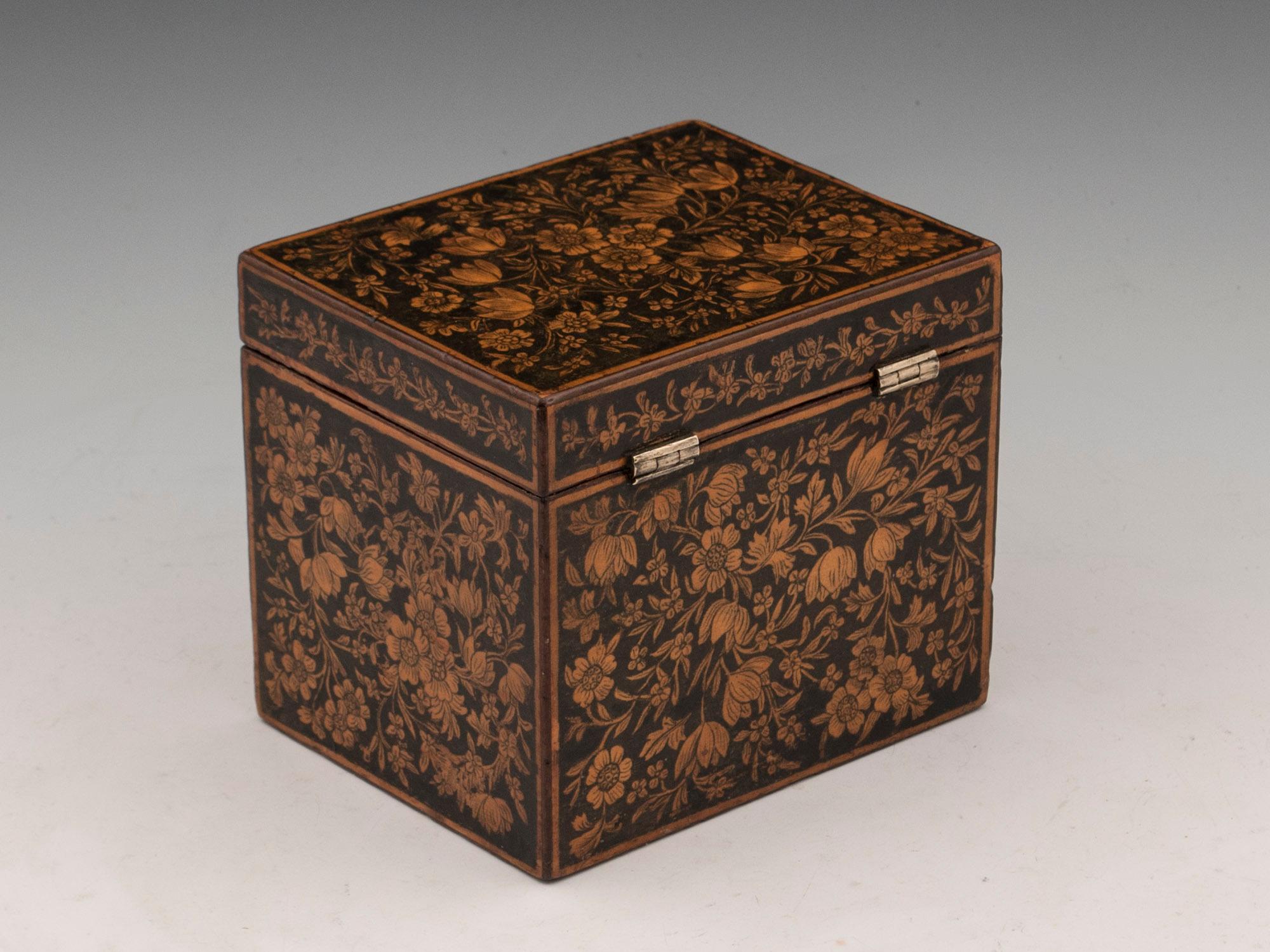 Early 19th Century Regency Period Single Penwork Tea Caddy 1