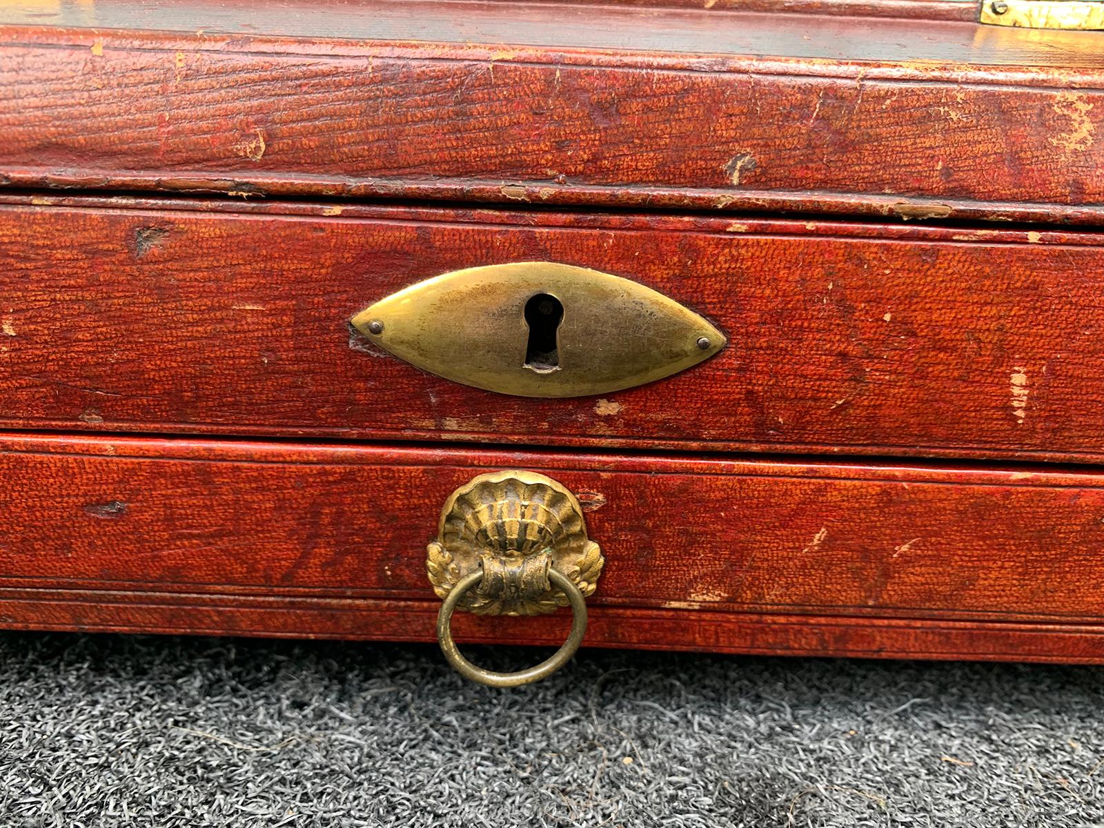 Early 19th Century Regency Red Leather Chinoiserie Sewing Box, Initialed & Dated For Sale 7