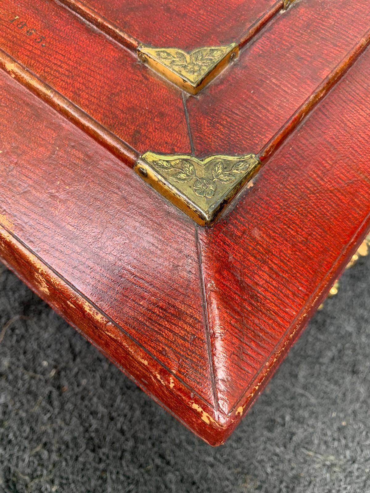 Early 19th Century Regency Red Leather Chinoiserie Sewing Box, Initialed & Dated For Sale 10