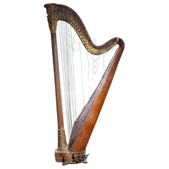 Early 19th Century Regency Satin & Gilt Wood Harp Country House