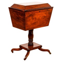 Early 19th Century Regency Teapoy with String Inlay on Center Pedestal