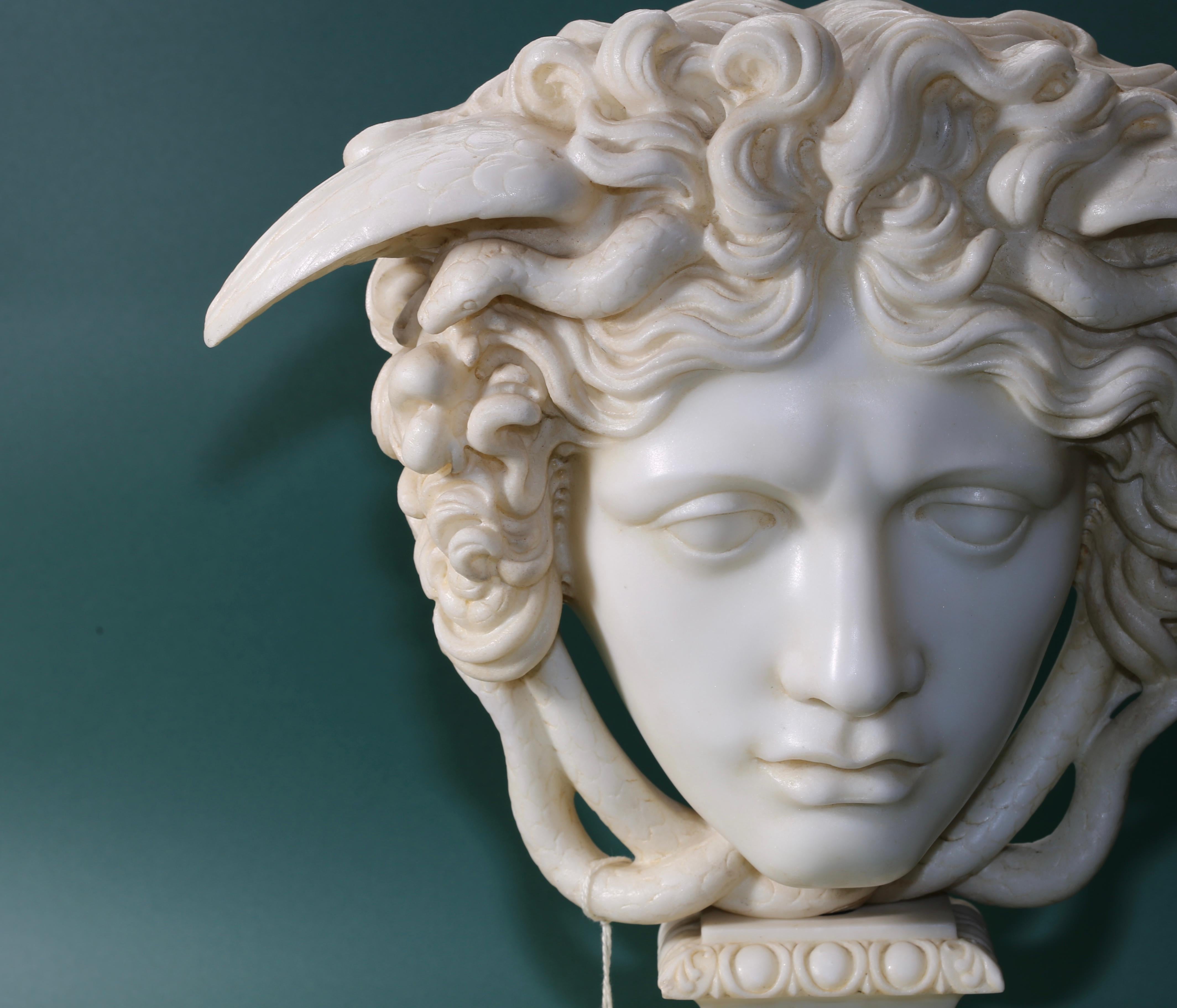 An extremely rare, beautiful and important early 19th century relief of Medusa Rondanini, made in Italy with Carrara Marble. Previously owned by a noble family in Germany. Item in very good condition.

This is the most beautiful relief of Medusa