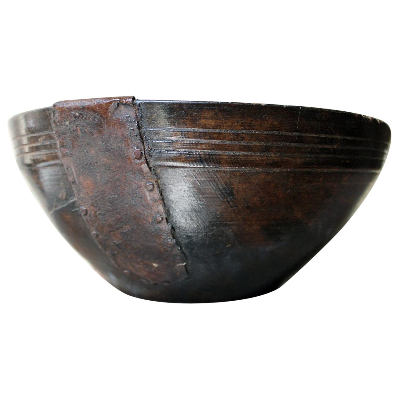 Early 19th Century Repaired Beechwood Bowl, circa 1830-1840