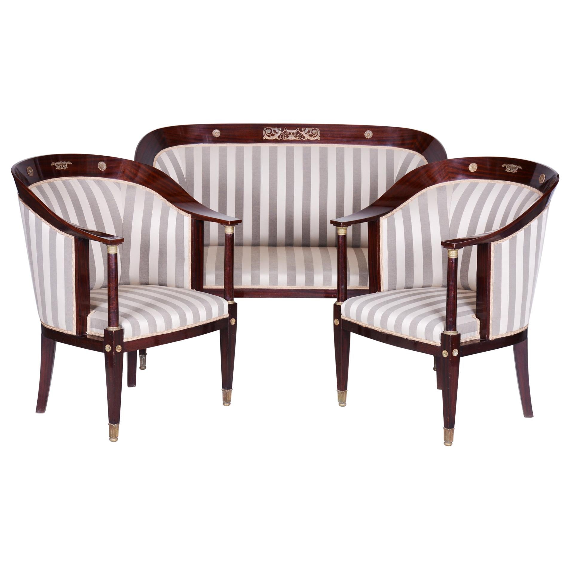 Early 19th Century Restored Empire Mahogany Living Room French Seating Set, 3pcs For Sale